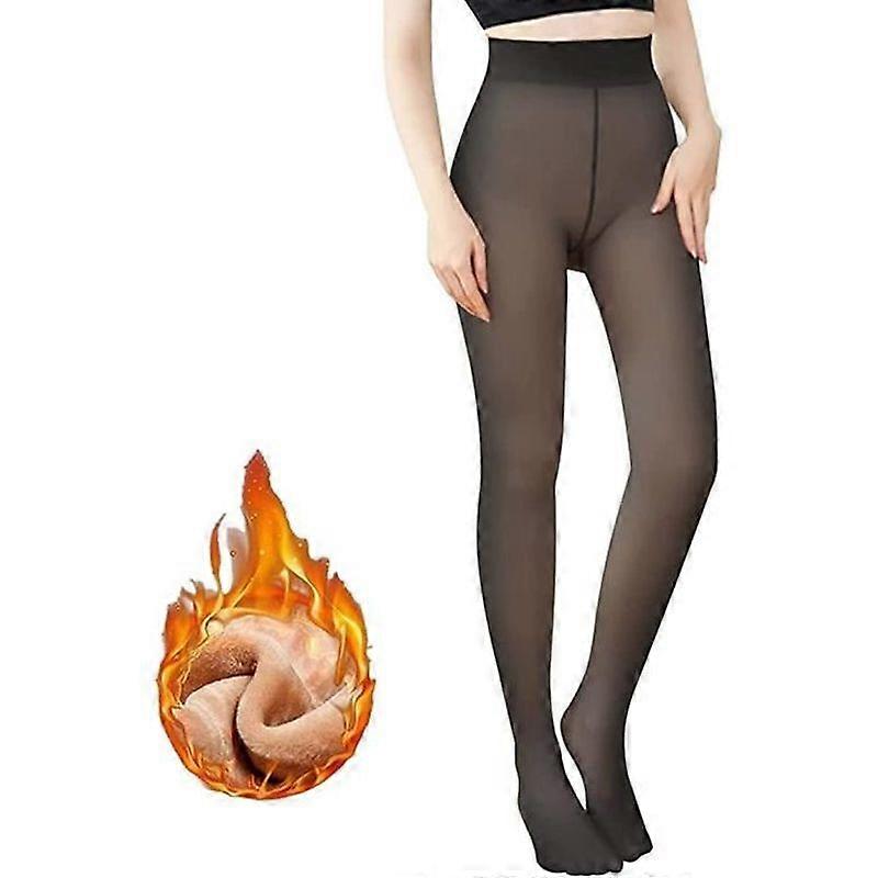 Women's Thermal Tights - Winter Tights - Black Fleece Lined - One Size