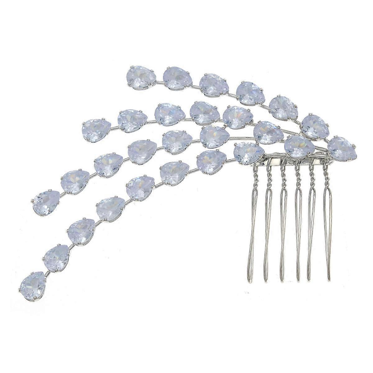 Crystal Bride Hair Comb Leaf Bridal Headpieces Tear-Drop Rhinestone Silver Tone, Bridesmaid Wedding Accessories For Women