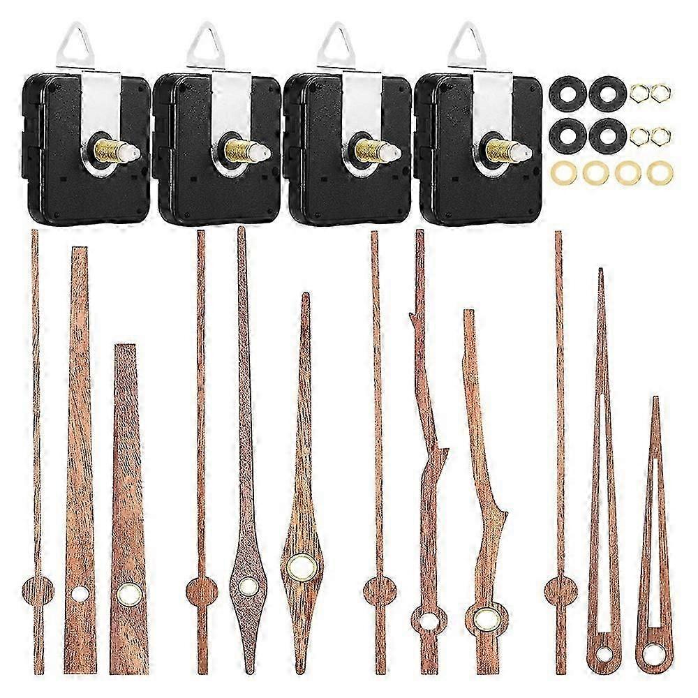4 Pcs Quartz Clock Movement Mechanism Parts with 4 Types of Walnut Wood Clock Hands Clock Accessories suitable for Clock Repair