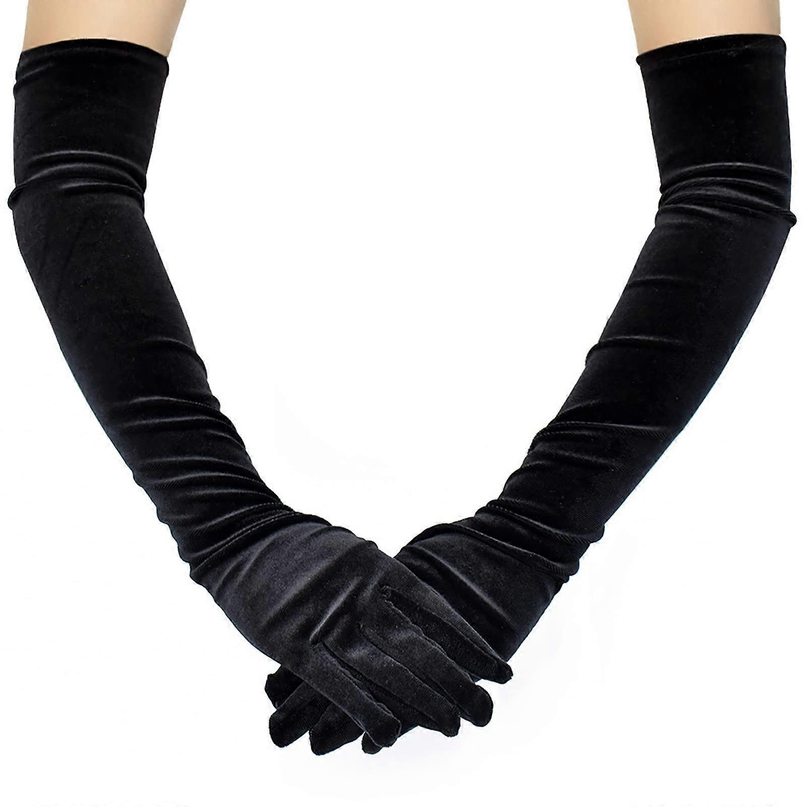 Long Velvet Elbow Length Gloves for Evening Weddings, Formal Events, and Opera in Classic Black and Elegant Style