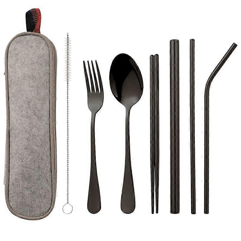 Rustfrit stål 1010 titanium belagt farve kniv og gaffel ske spisepinde halm bærbart service kombination
