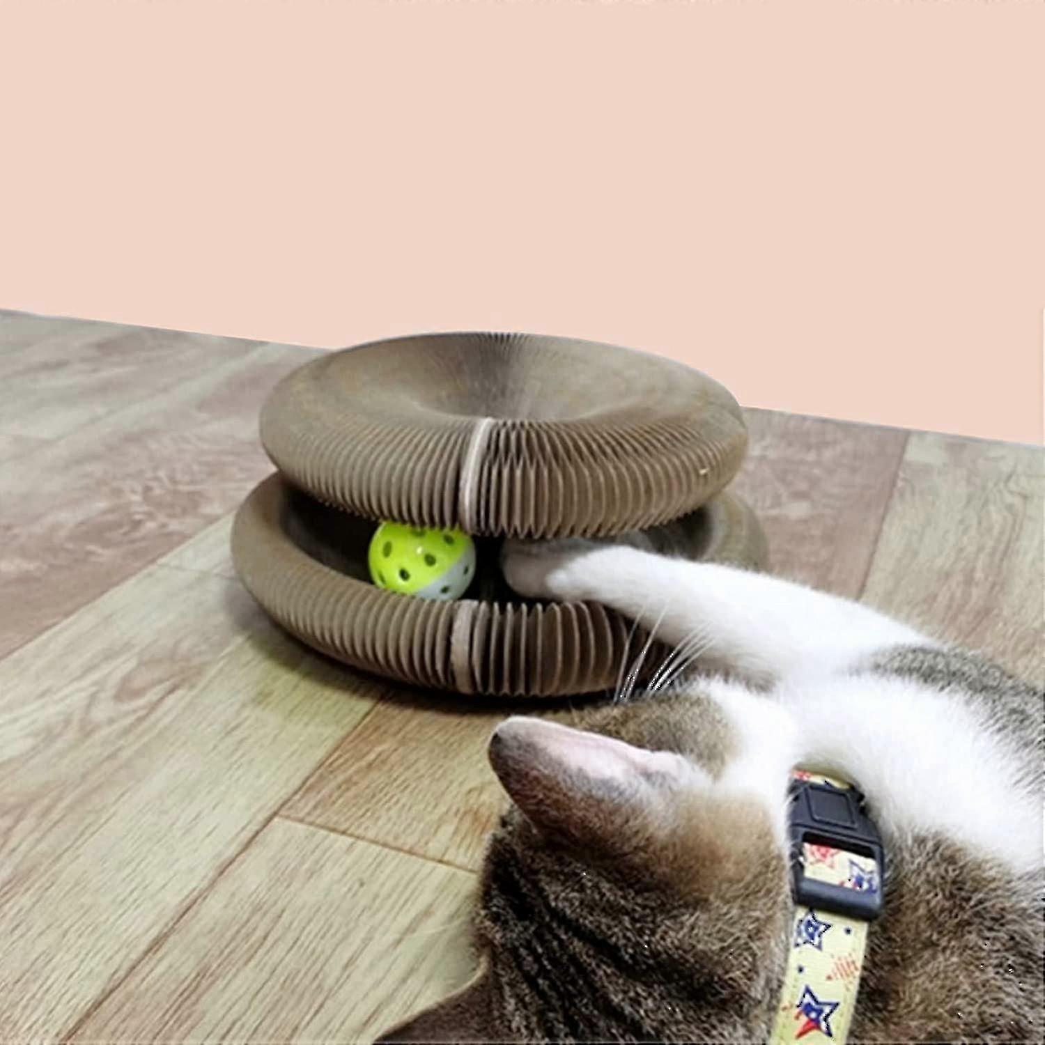 Cat Toy Ball Magic Organ Cat Scratching Board Ball con Bell Round Cat Toy Elastic Cardboard Ball Fo