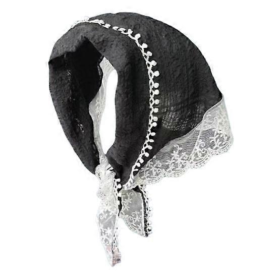 Women Summer Scarf French Style Lace Pattern Splicing Hairband Solid Color Retro Sunscreen Triangle Scarf Retro Ribbon