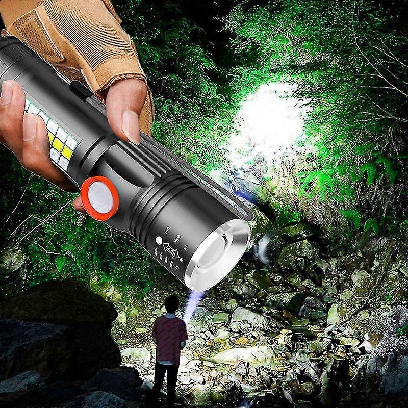 Led Rechargeable Flashlight, Flashlights With Sidelight,usb Rechargeable,zoomable,waterproof Best Small Flashlight For Camping