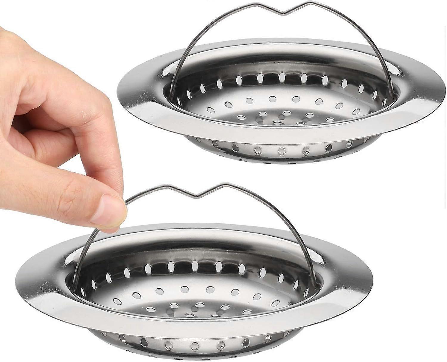 2 Kitchen Sink Filter with Handle, Stainless Steel Sink Strainer with Handle, Kitchen Tray Grid, Diameter of 110 mm Easy to Clean