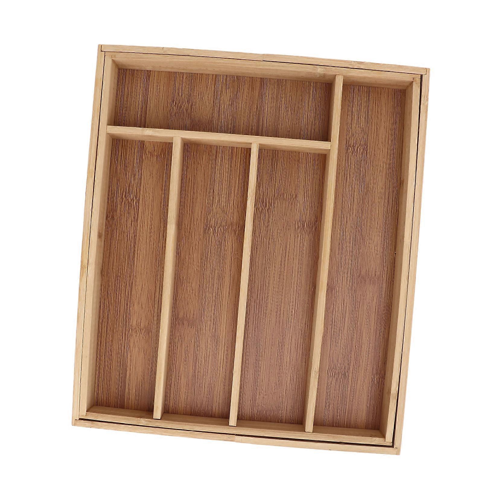 Expandable Bamboo Cutlery Storage Tidy Drawer Kitchen Organizer Compartment with Knife and Fork
