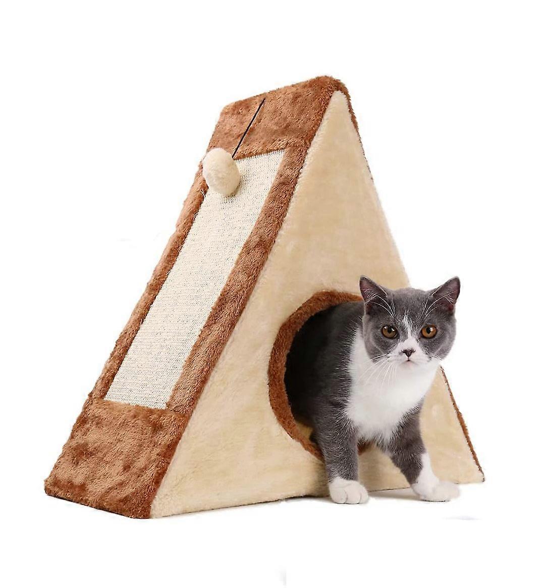 Plushy Faux-Fur Fabrics for Cozy Cat Beds, Triangle Kitten Bed Offers Diverse Fun, Space-Saving Design with Natural Sisal Ropes, MDF Board