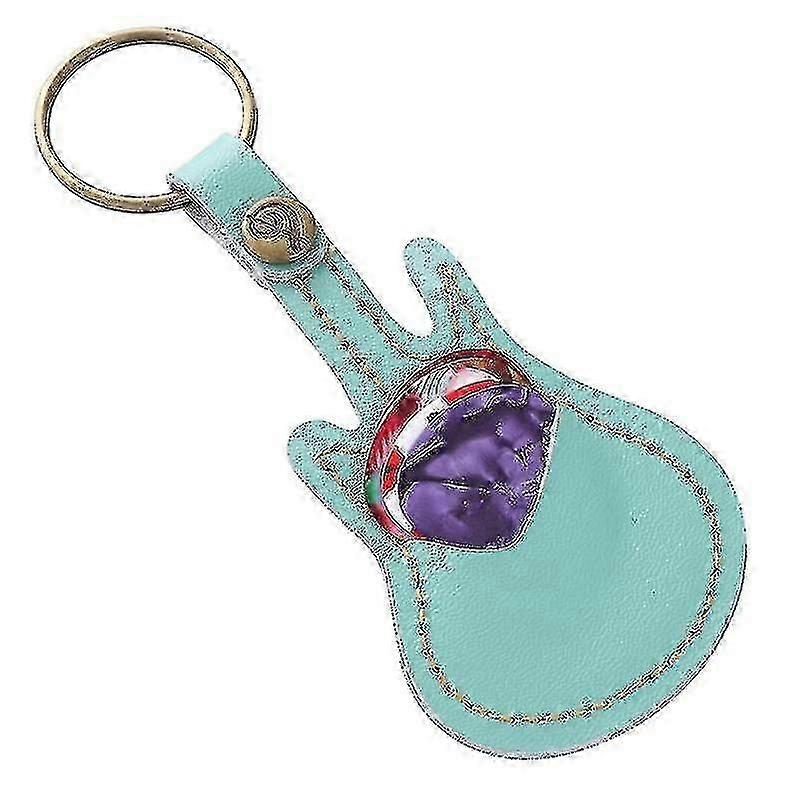 1set Leather Pick Holder Keychain Mini Gur Shape Plectrum Case Bag With Gur Picks (green)