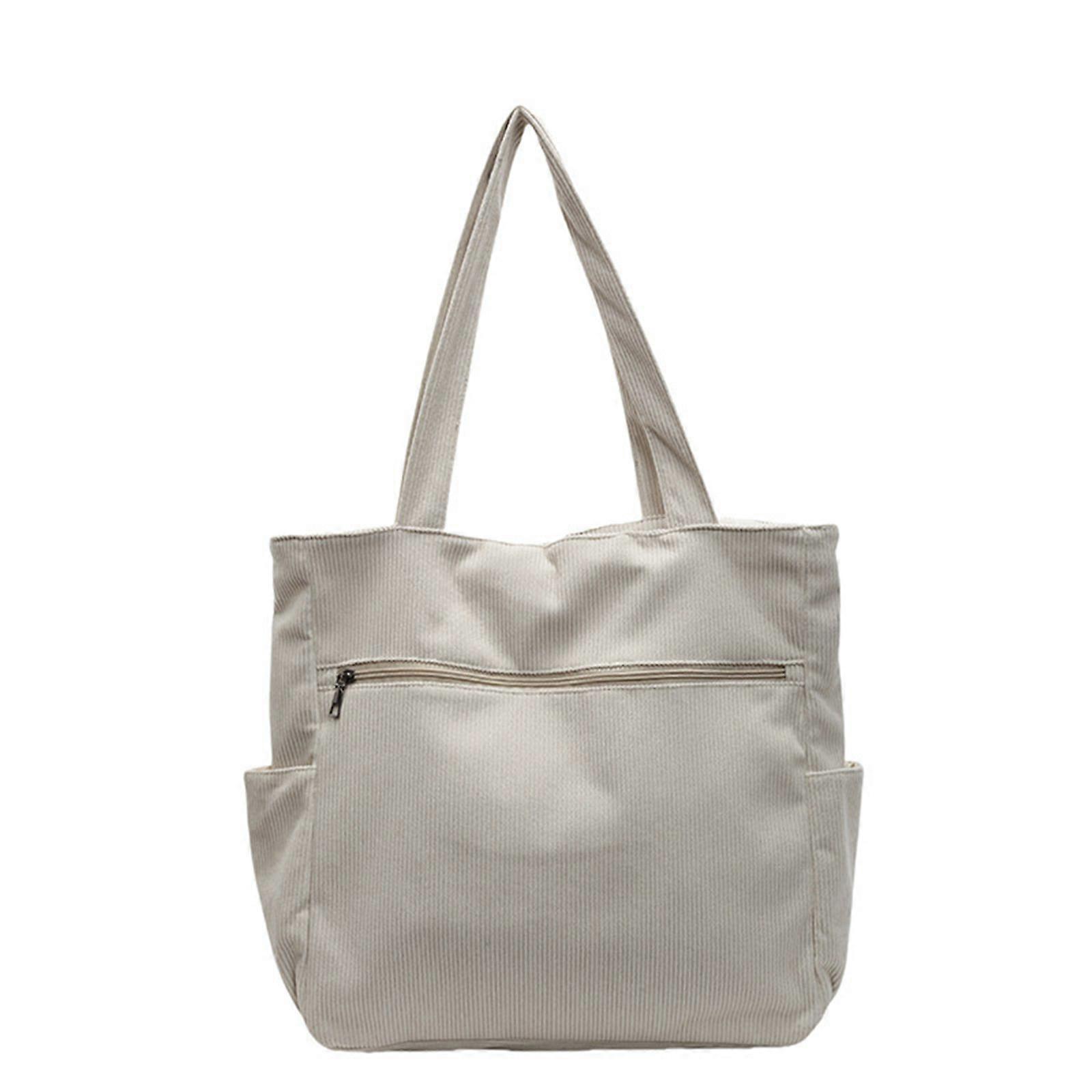 Women Corduroy Bag Large Capacity Shoulder Bag Top Handle Bag Simple Armpit Bag Commuting Bag Casual Underarm Bag White