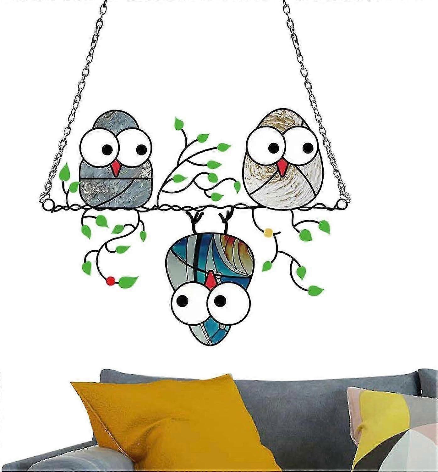 Owl Sun Catcher Panel | Stained Acrylic Sun Catcher Owl Panel,Owls Stained Sun Catcher Window Panel Bird Window Sun Catcher Bird Ornament for Bird Lov