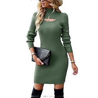 Autumn Mock Neck Mini Sweater Dress Women Long Sleeve Bodycon Fitted Sexy  Cutout Front Solid Color Rib Knit Slim Dresses Army Green S | Fruugo NO