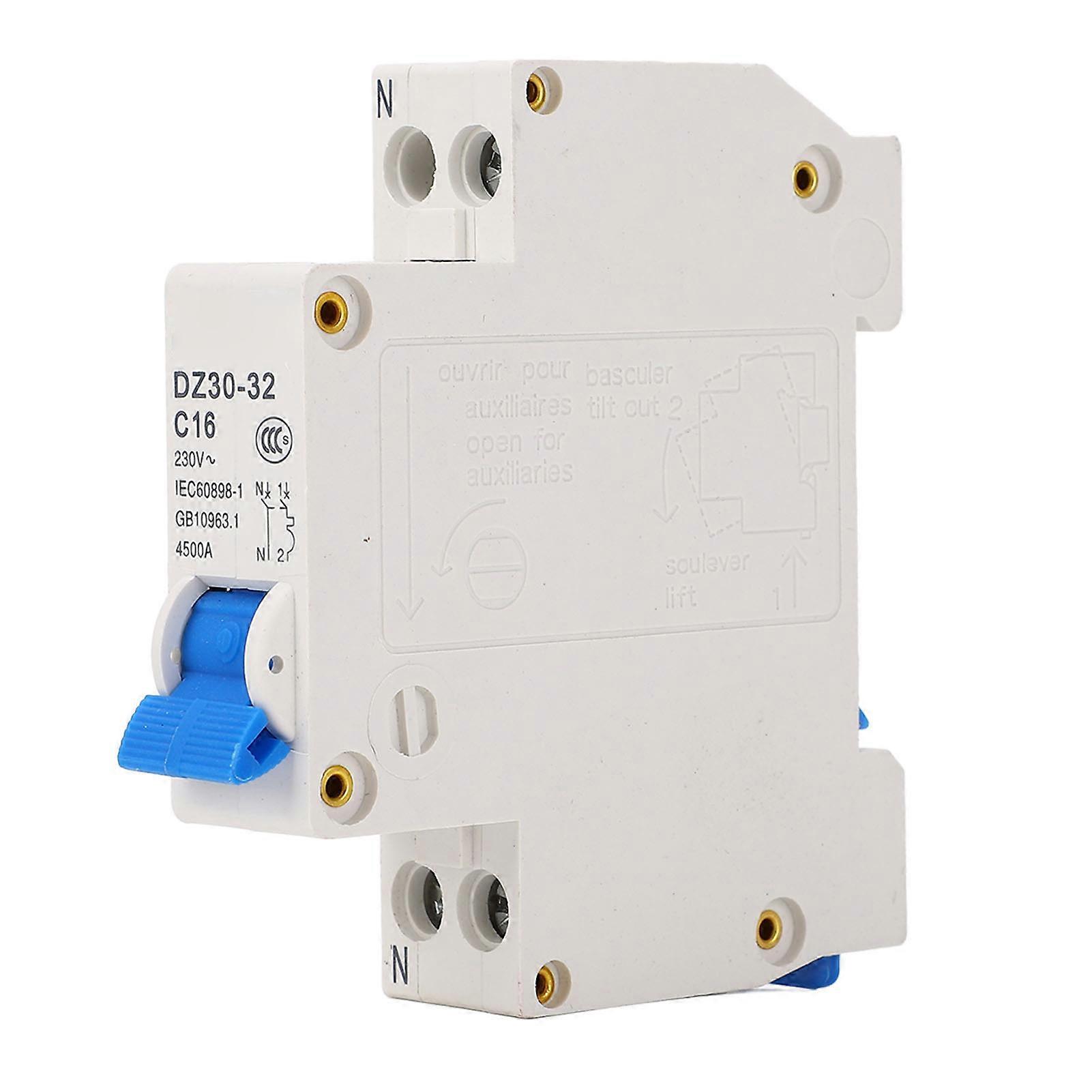 DZ30‑32 Air Circuit Breaker 1P+N Dual in Dual Out Thermal Magnetic Trip DIN Rail Mounted Miniature Air Circuit Breaker 16A