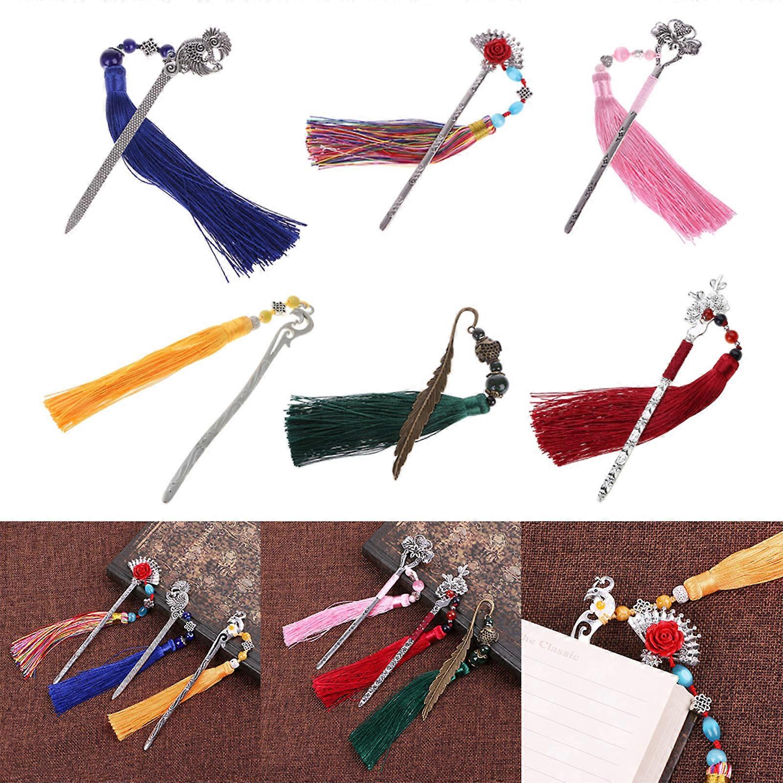 中国風ヴィンテージクラシックメタルブックマークタッセルビーズスクールオフィス用品