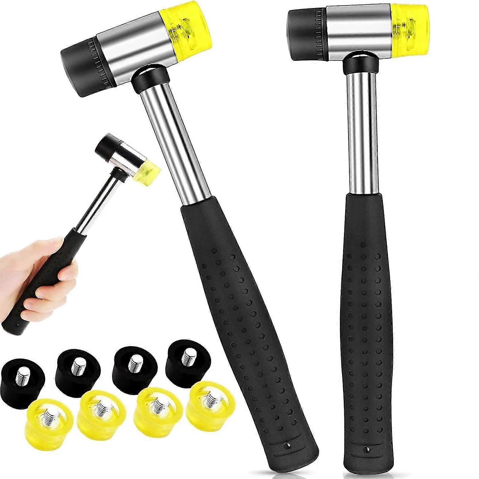 2 Pieces Rubber Mallet Hammer, Non-slip Rubber Hammer, With 8 Replacement Rubber Heads, It Can Be Used For Leather Crafts (25mm And 30mm)