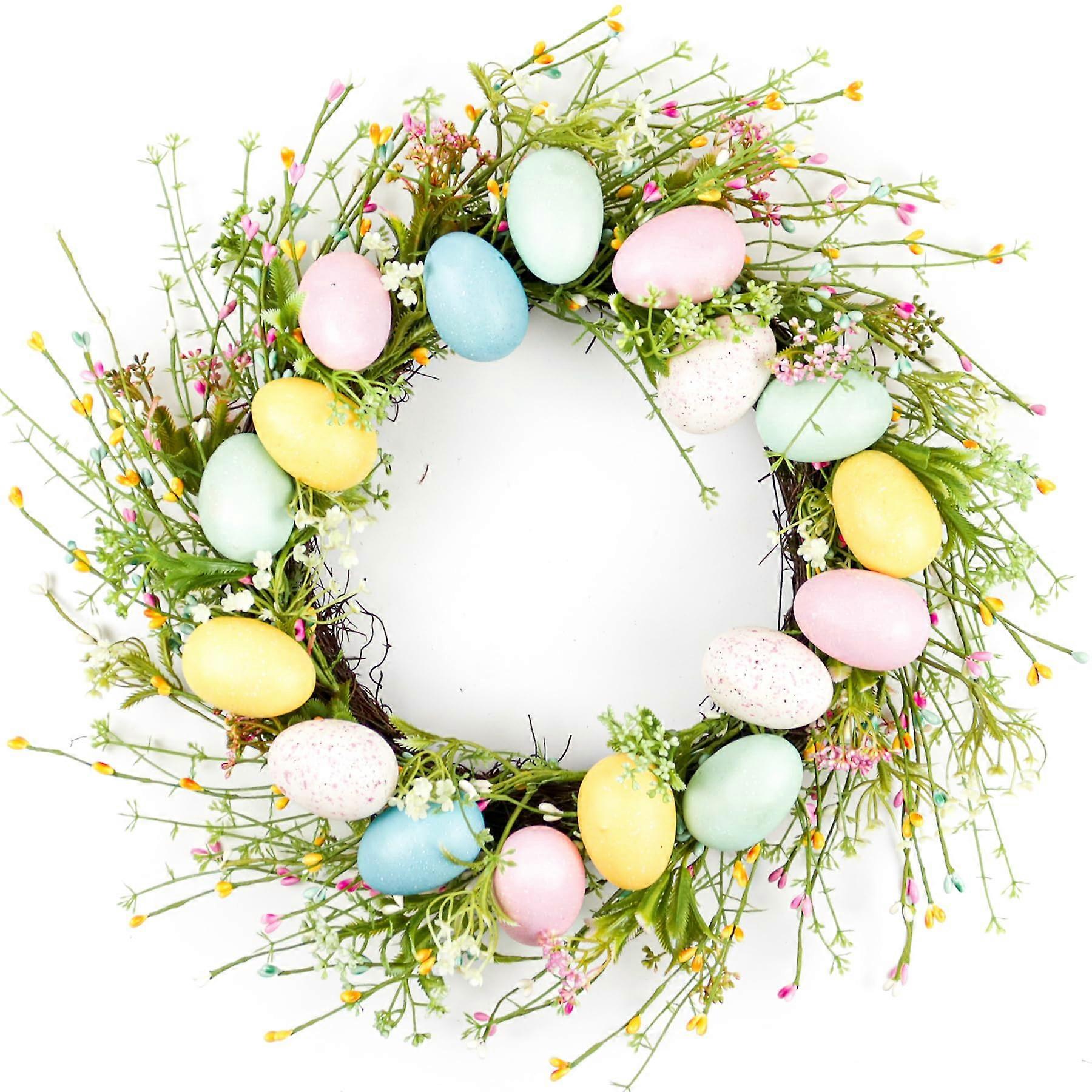 Easter Wreath with Macaron Colored Eggs and Berries for Front Door Decor 18 Inch Spring Decoration