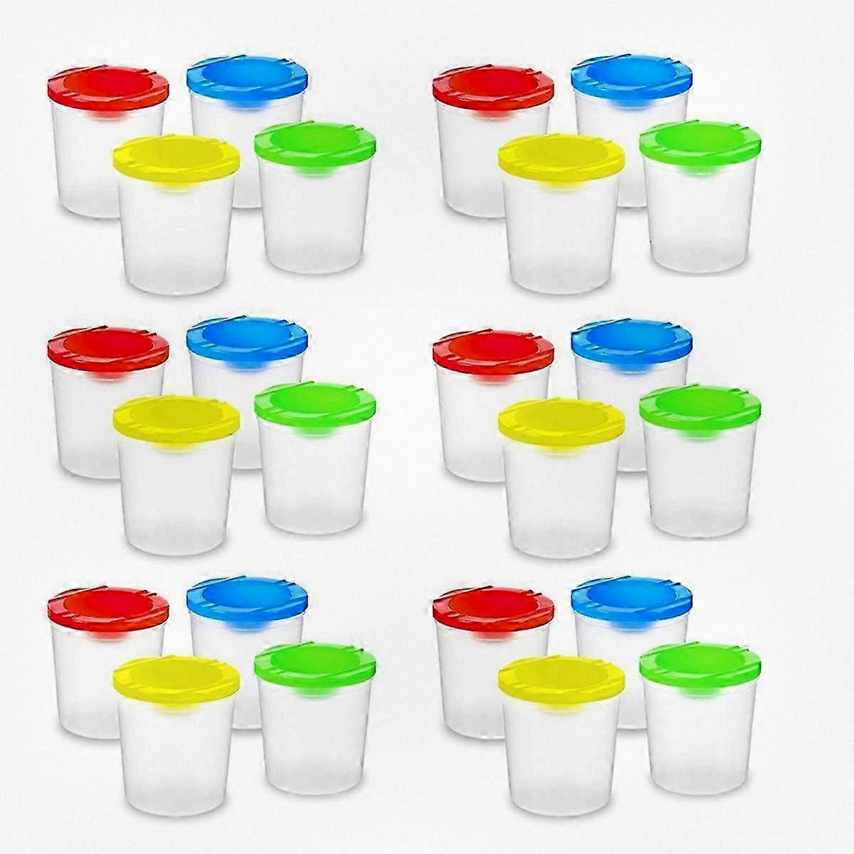 24 Reusable Paint Cups with Lids - Spill-Proof Water Containers for Art, Set of 4 Colors