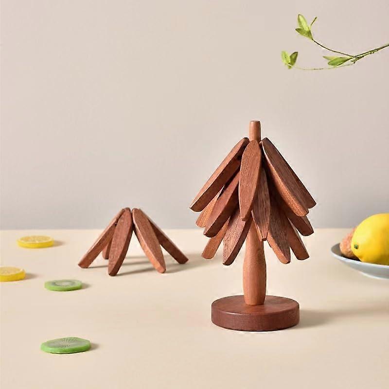 4 Wooden Heat Resistant Trivets for Kitchen Table - Set of 4 Decorative and Durable Hot Pads for Easy Storage