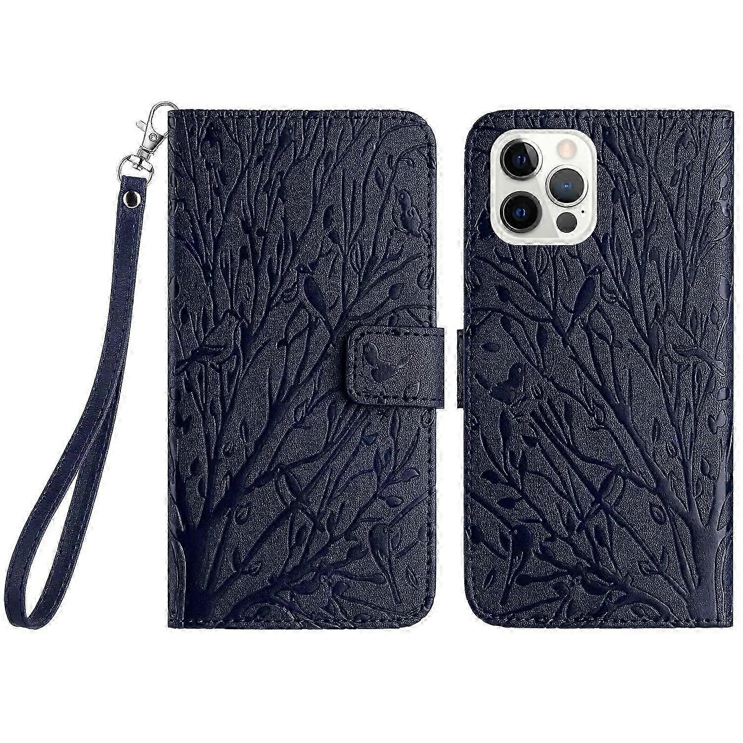 For iPhone 15 Pro Max Case Solid Color Imprinted Leather Stand Cell Phone Case