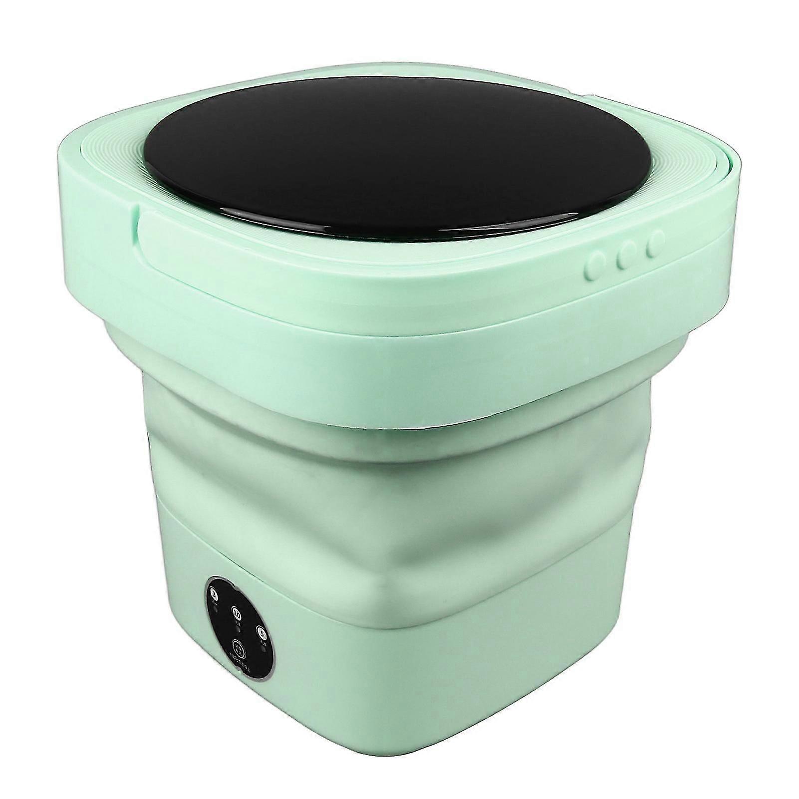 8L Mini Foldable Washing Machine Portable Small Laundry Machine for Home Dormitory Travel US Plug 110?220V M Size, Green