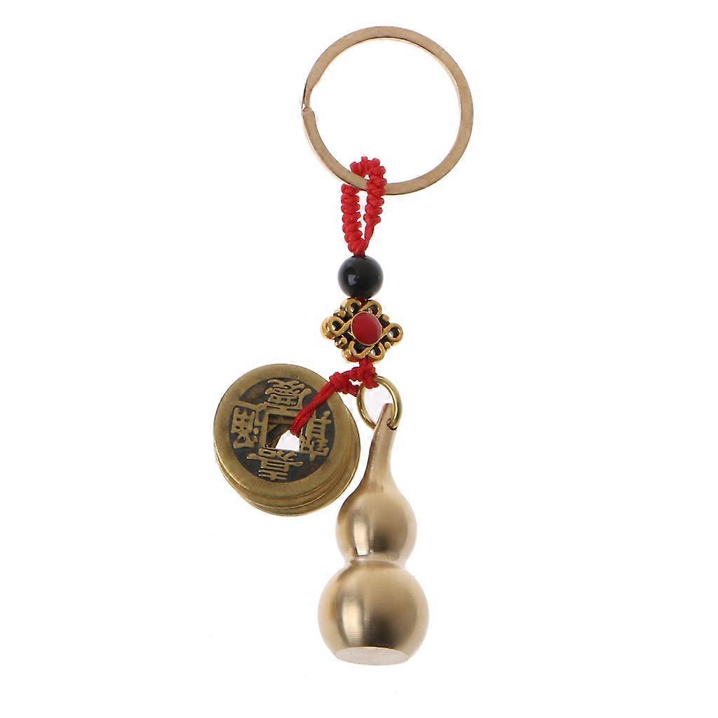 Wu Lou for Key Chain Lucky Gourd Keychain with Feng Shui Coins Good Luck Prosperity Success Brass Calabash Pendant Keych