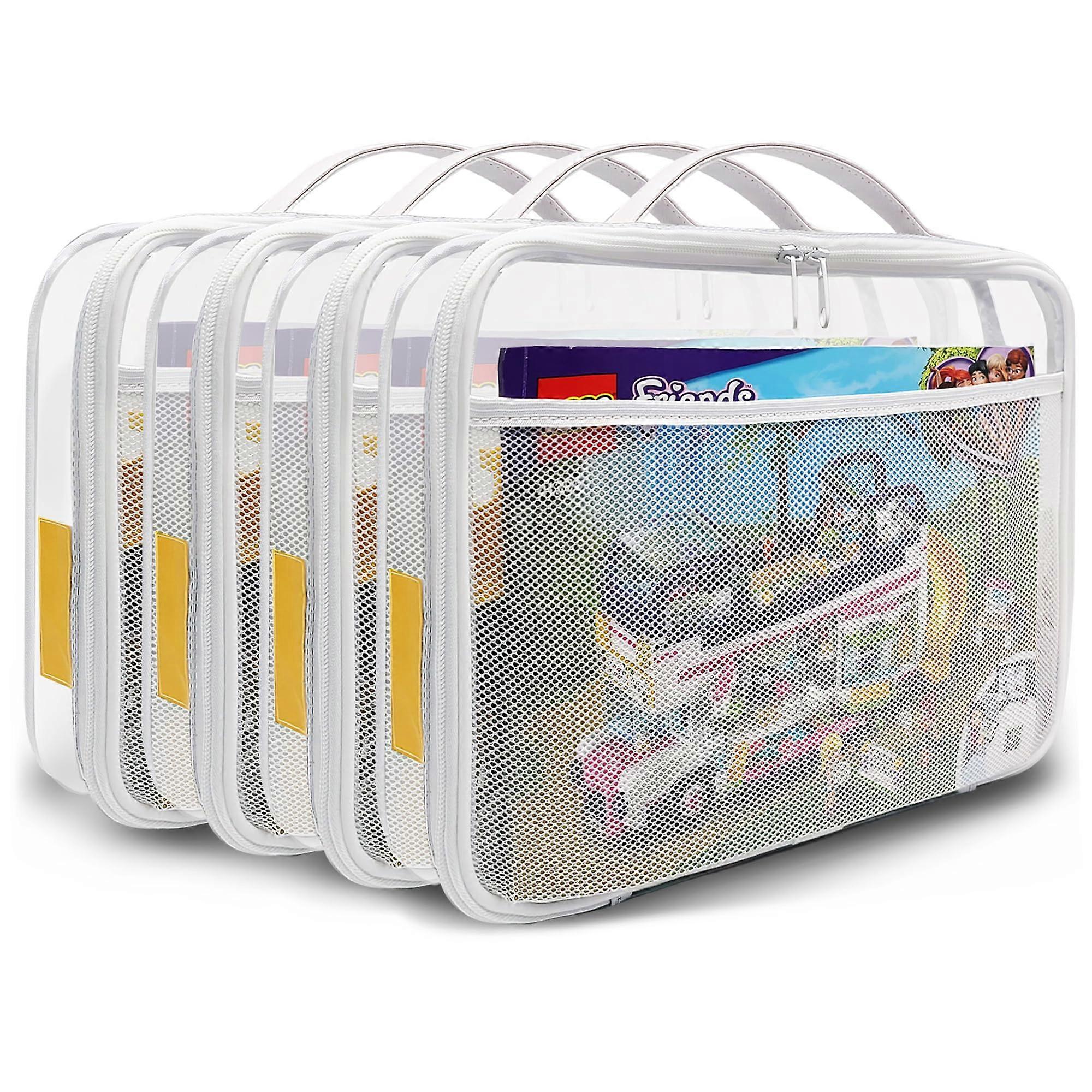 4-Pack PVC Zippered Blocks Set Storage Organizer Case For Toys And Clay And Wooden Blocks White Large