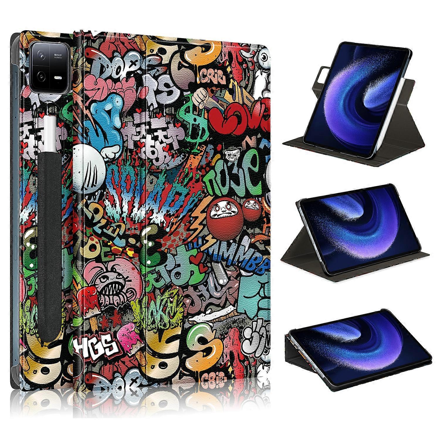 360 Rotation Stand Painted Smart Leather Tablet Case For Xiaomi Pad 6 / 6 Pro