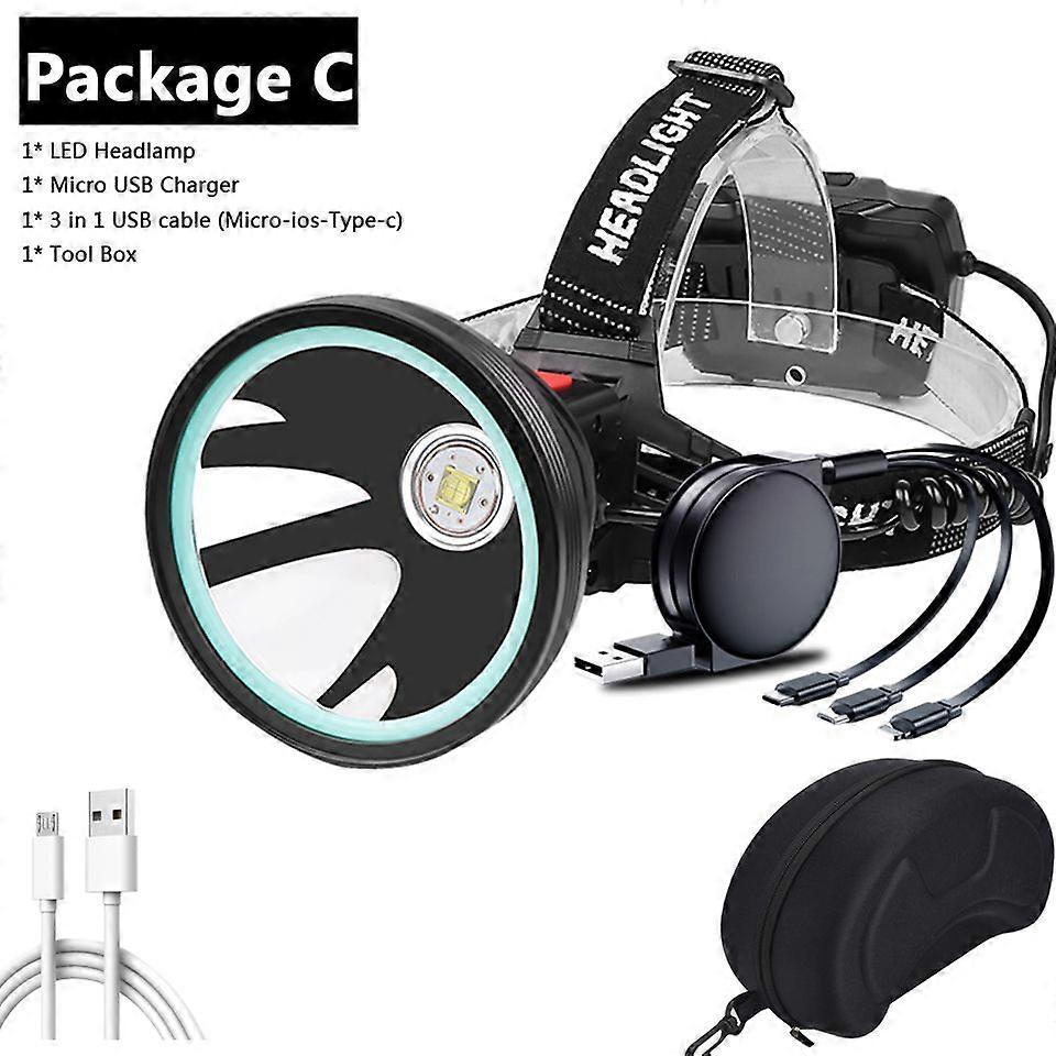 Yellow And White Color Led Headlamp, 32w Torch Light, 3x18650 Bulbs, 7800mah Power Battery