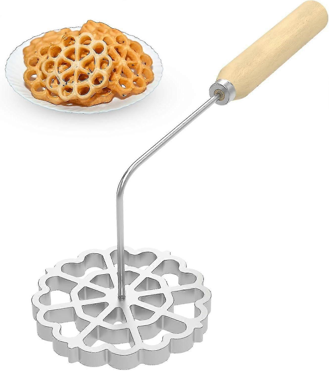 Molde Bunuelos com cabo de madeira, Molde Achappam, Molde de alumínio Bunuelos Cookie Maker, Rosette Maker destacável, Conjunto de moldes de ferro Rosette
