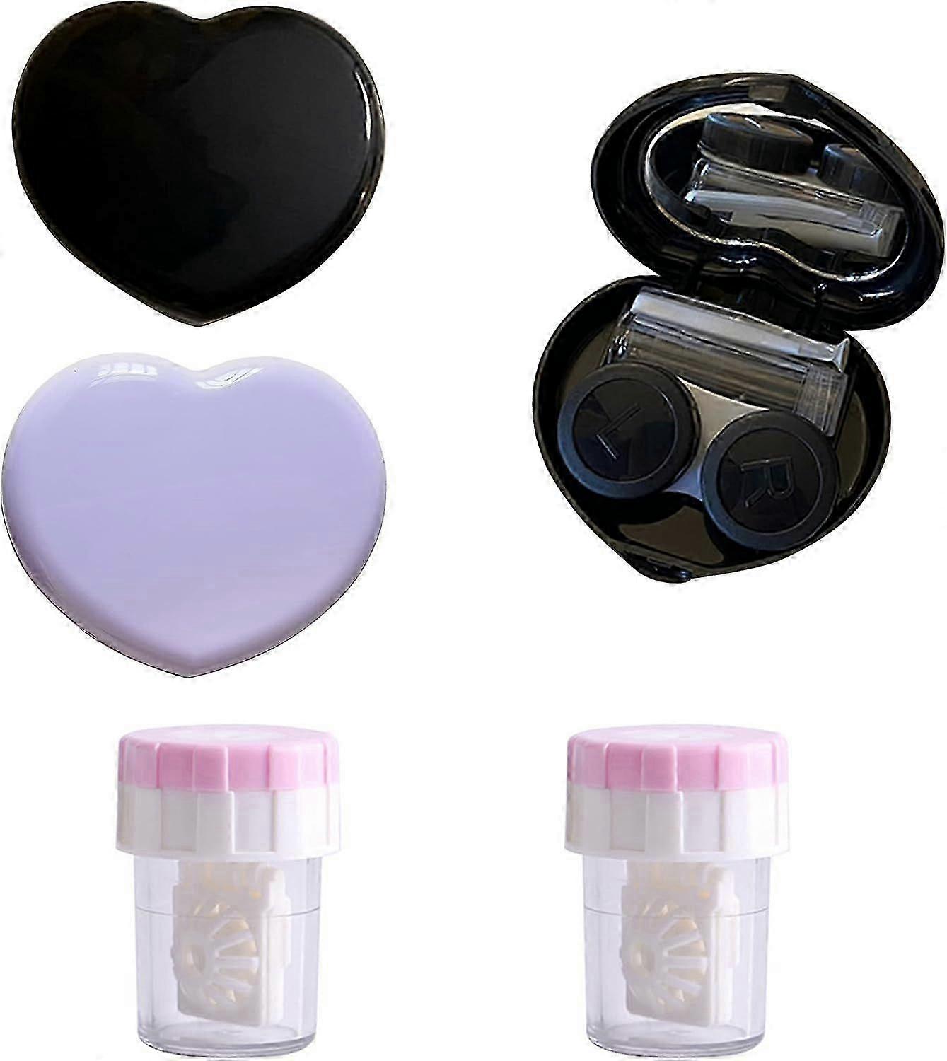2PCS Heart Contact Lens Case with Mirror, Portable Travel Storage Box