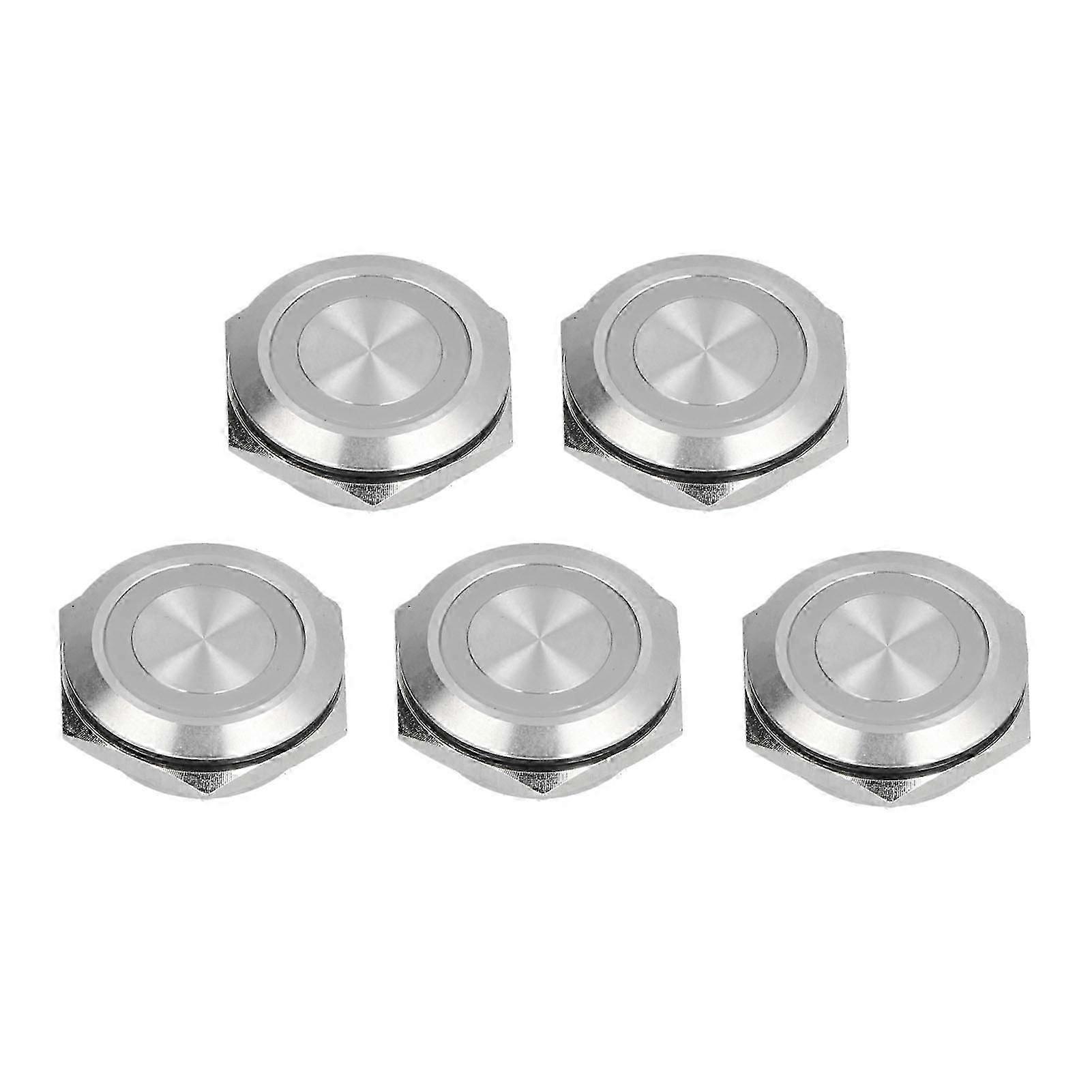 5Pcs Momentary Push Button Switch Metal Auto Reset Ultra Thin Waterproof with LED 25mmAC220V Blue