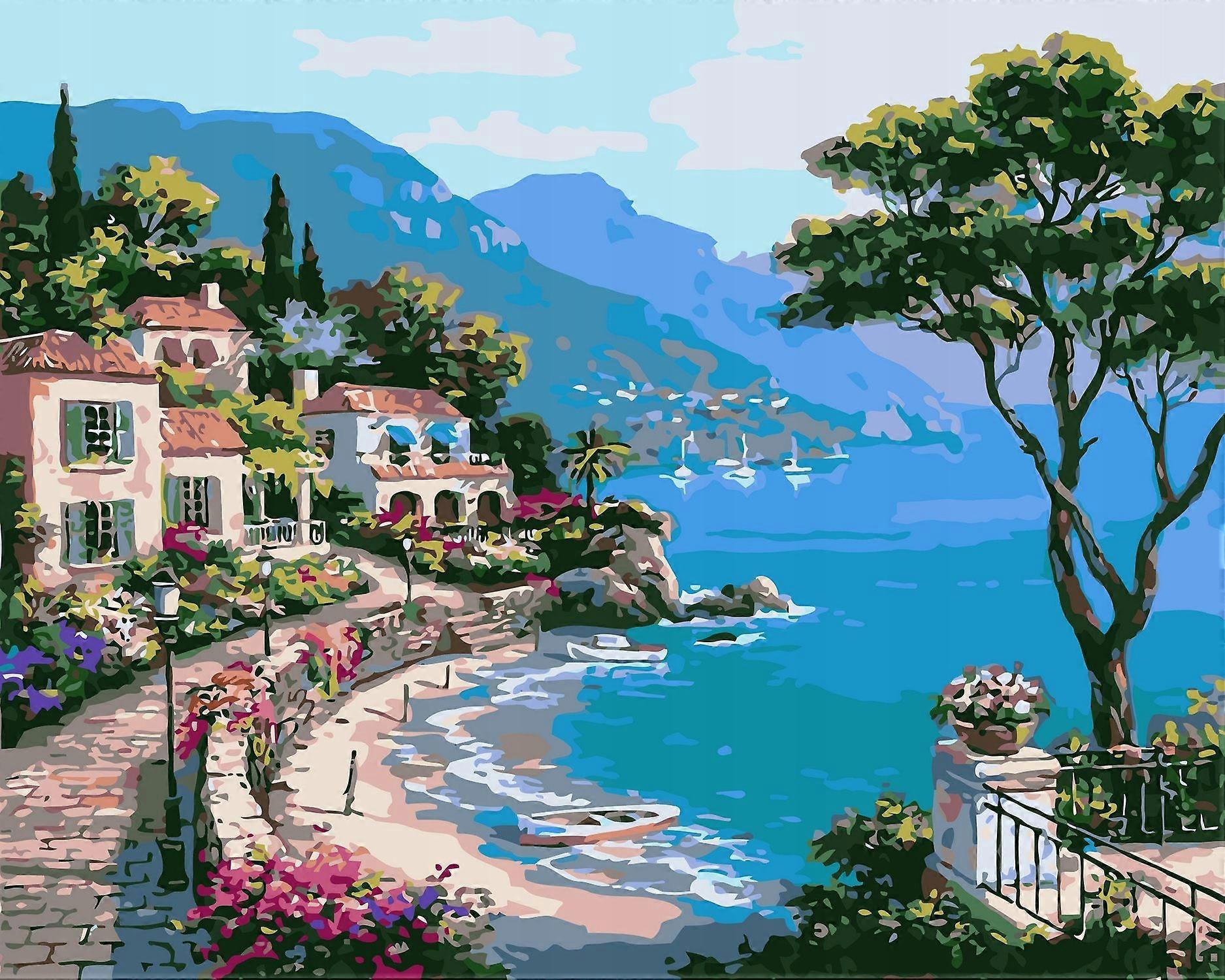 Painting By Numbers With Frame Artnapi Greek Bay 40x50 Cm