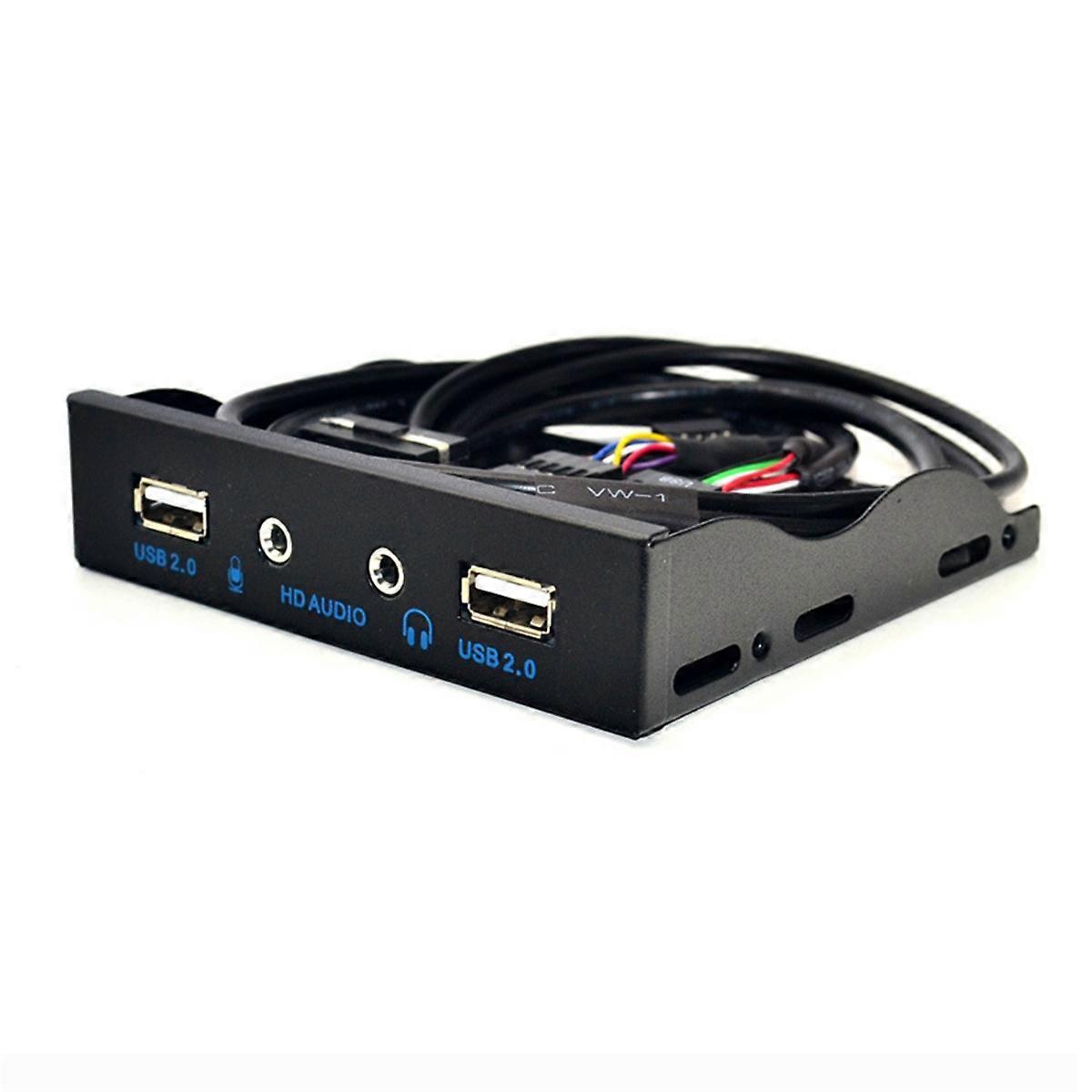 2 Port USB 2.0 HUB Splitter 3.5In Floppy Bay HD Audio 3.5mm Earphone Jack Front Panel Rack for Comp