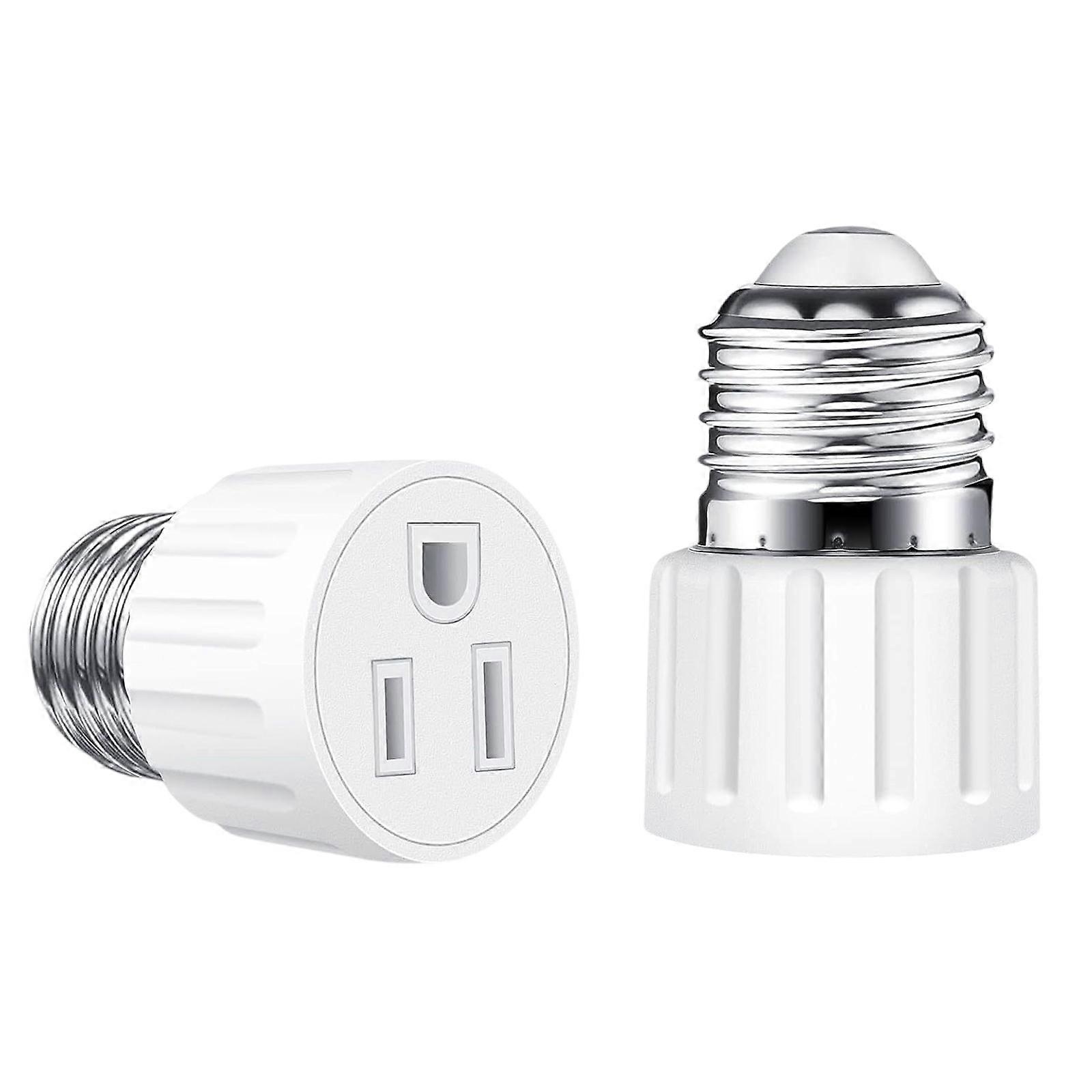 2Pcs 3 Prong Light Socket Outlet Adapter E26 3 Prong Light Socket To Plug Adapter Lamp Holder Light Base Socket  White