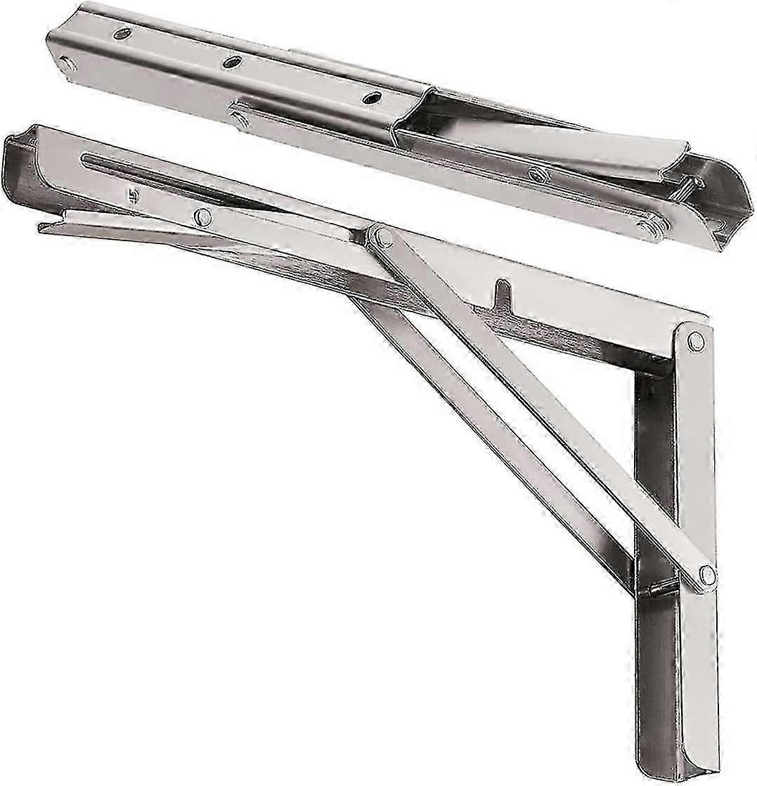 12'' Folding Shelf Brackets Max. Load 440 Lb, Heavy Duty Stainless Steel Diy Wall Mounted Shelf Bracket Space Saving For Table Work Bench, Pack Of 2