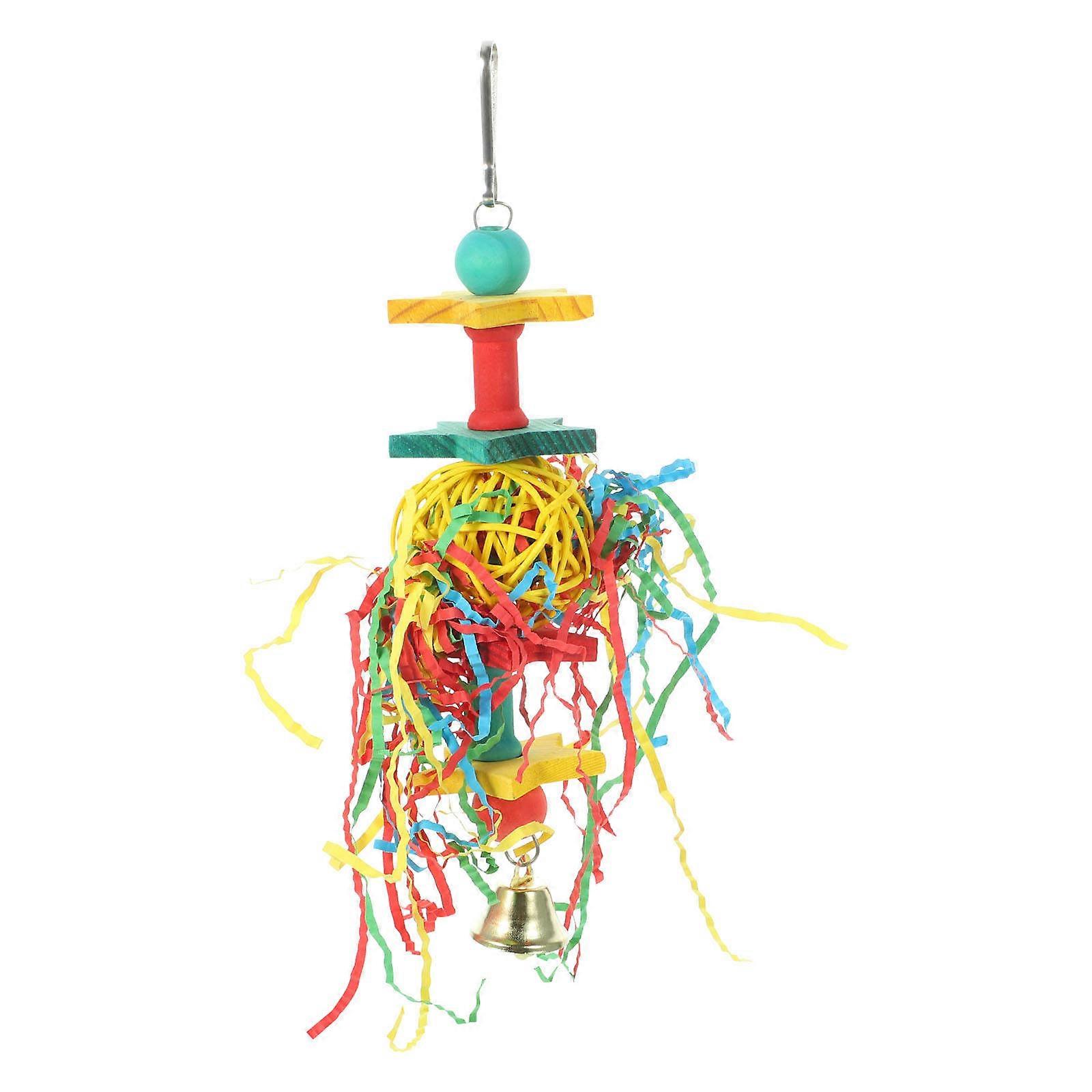 Colorful Durable Wooden Hanging Chew Toy for Parakeets, Budgies and Birds – Safe Cage Accessory for Physical Fitness and Entertainment