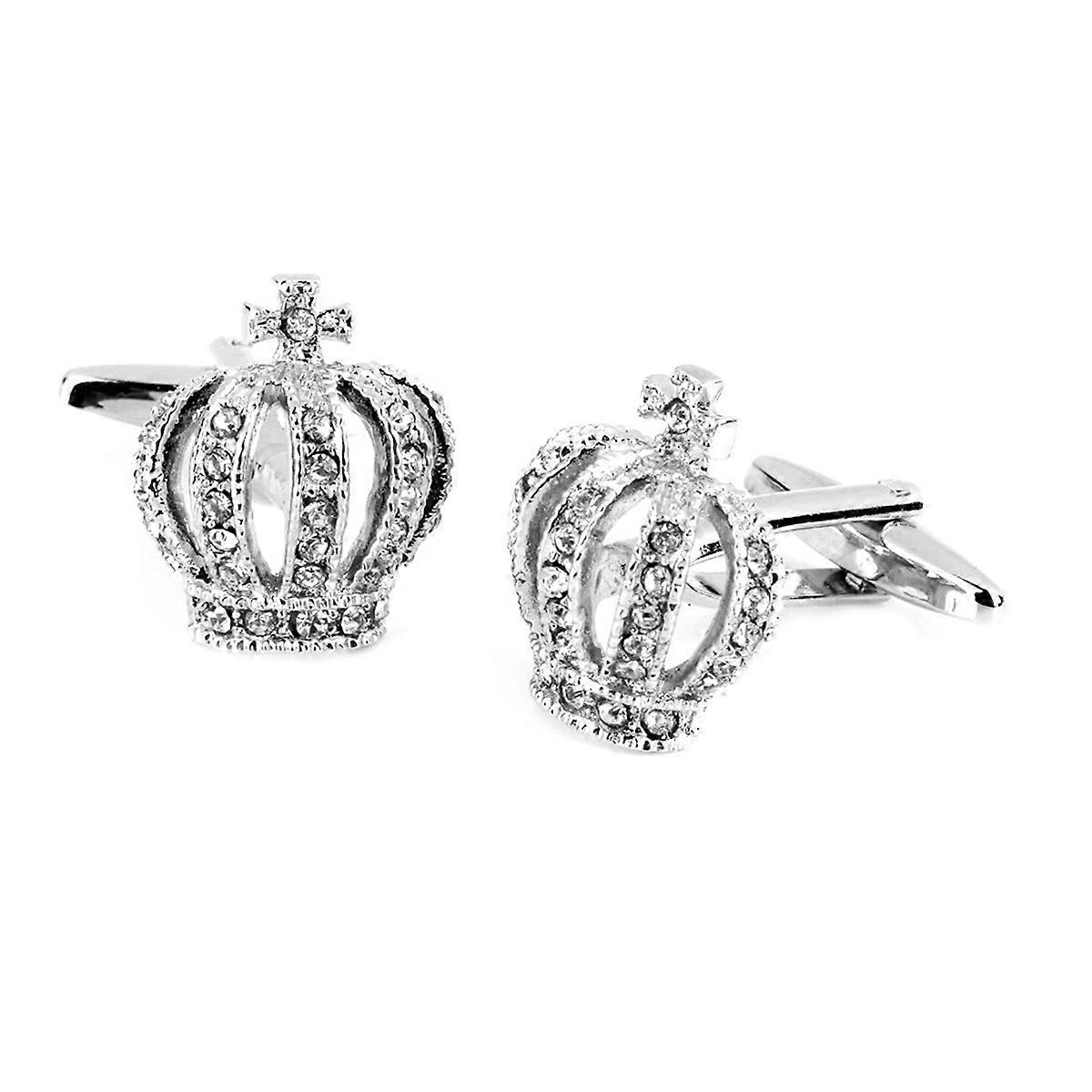 Rhinestone Crown Cufflinks Elegant present For Father Special Occasions Silver 1Pair