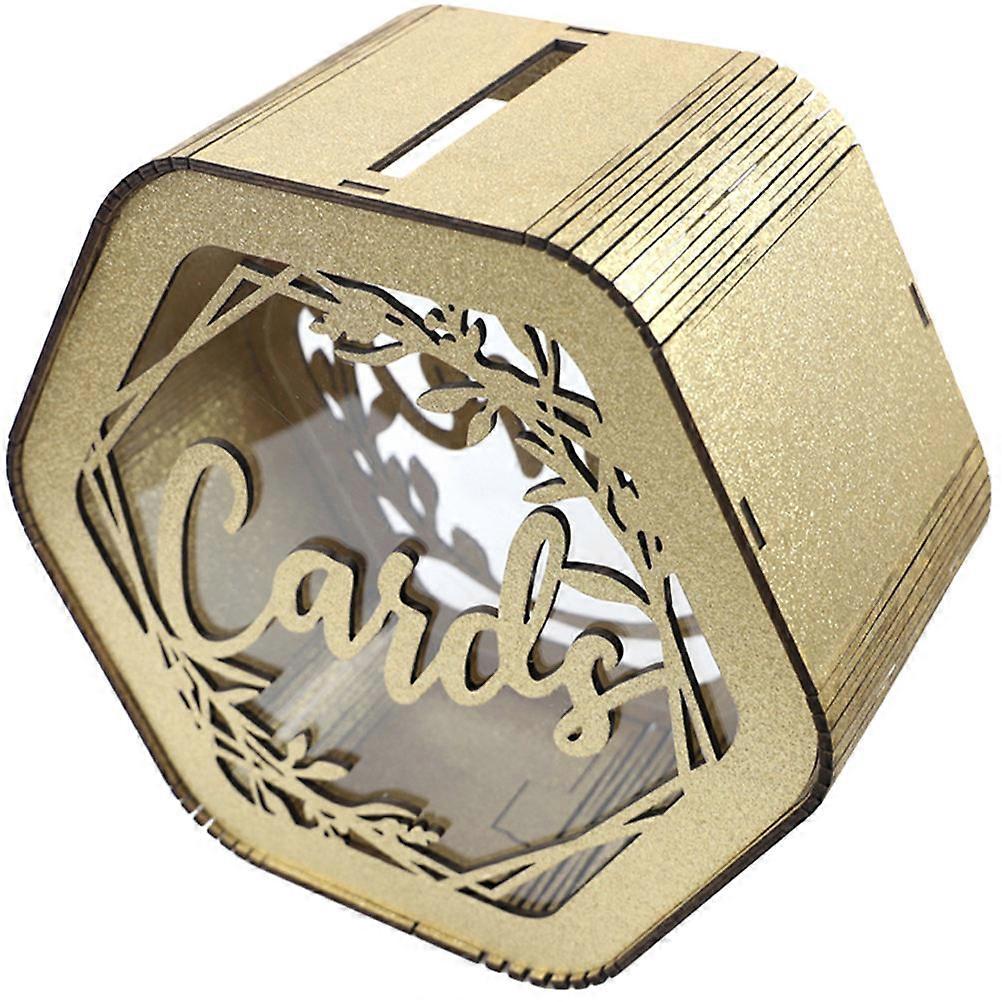 Wood Card Box Hexagonal Wood Card Box Decorating Events Golden 30X28.5X15.2CM For Graduations 1Pcs