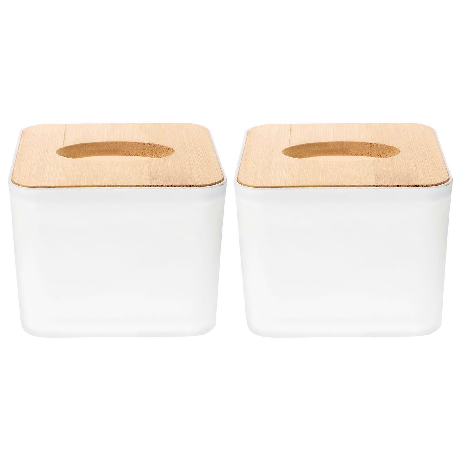 Wood Facial Tissue Box Modern Tissue Box Cover for Home Office 13 x 13cm Clutter Free Counter 2Pcs
