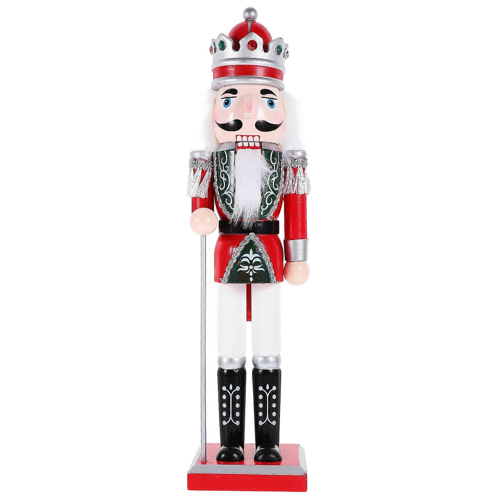 Wood Nutcrackers Decor Traditional Nutcracker Figure Indoor Decoration Red 38.00X9.00X8.00CM Photo Prop 1Set