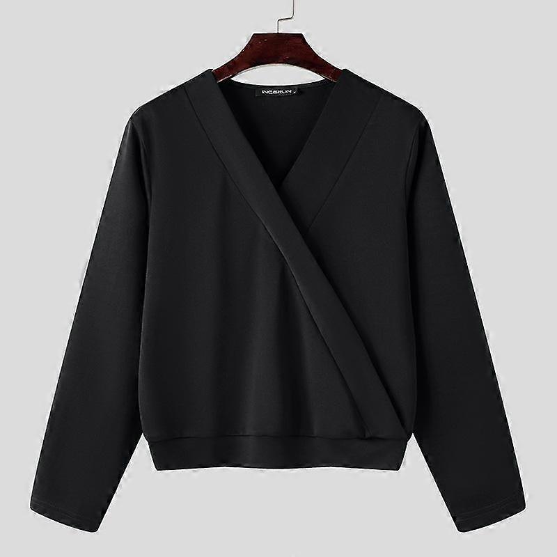 INCERUN Men V Neck Long Sleeve Open Front Tops Casual Slim Waist Pullovers