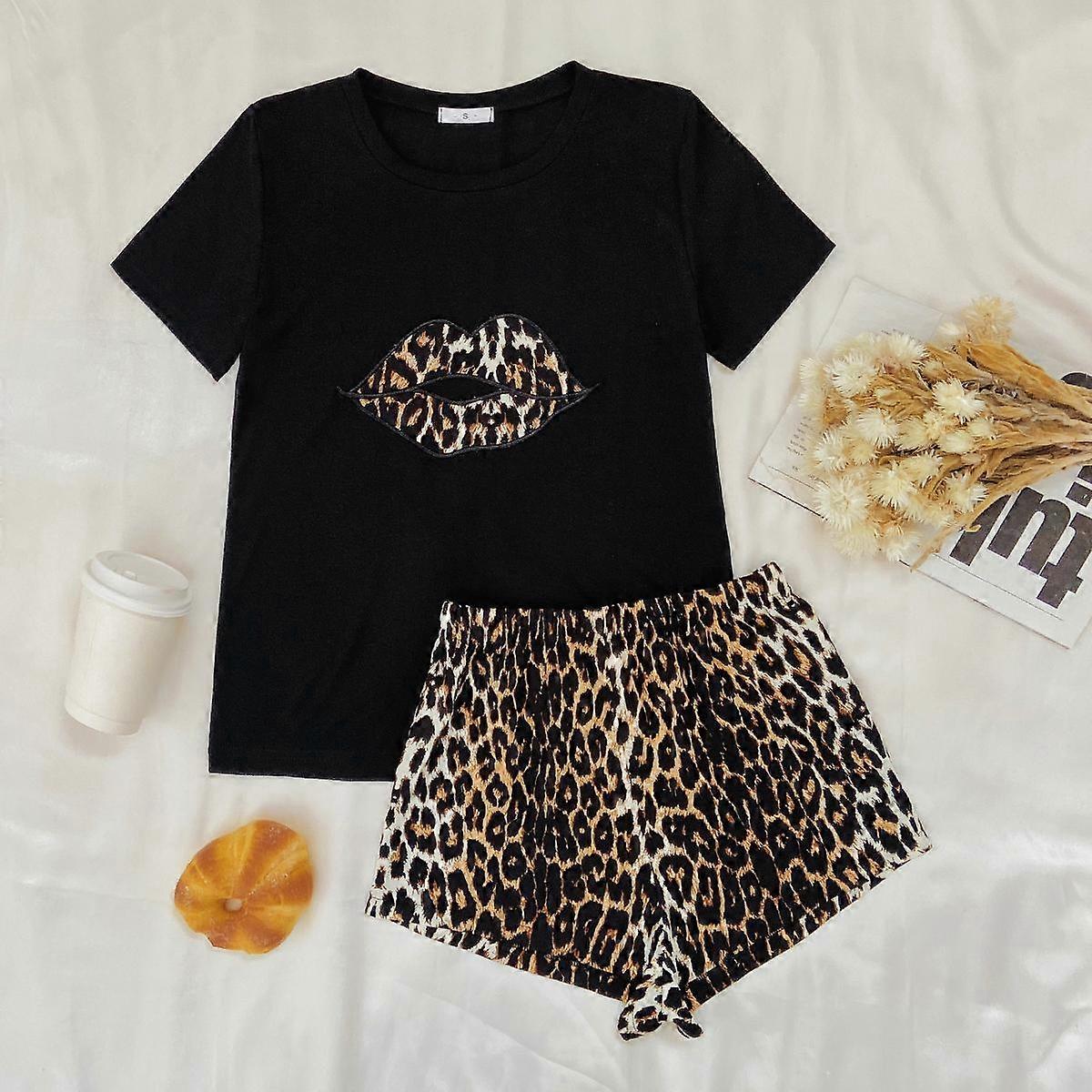 Pajamas Women's Spring and Summer Leopard Print Short-sleeved Shorts Home Clothing Sleeping Suits