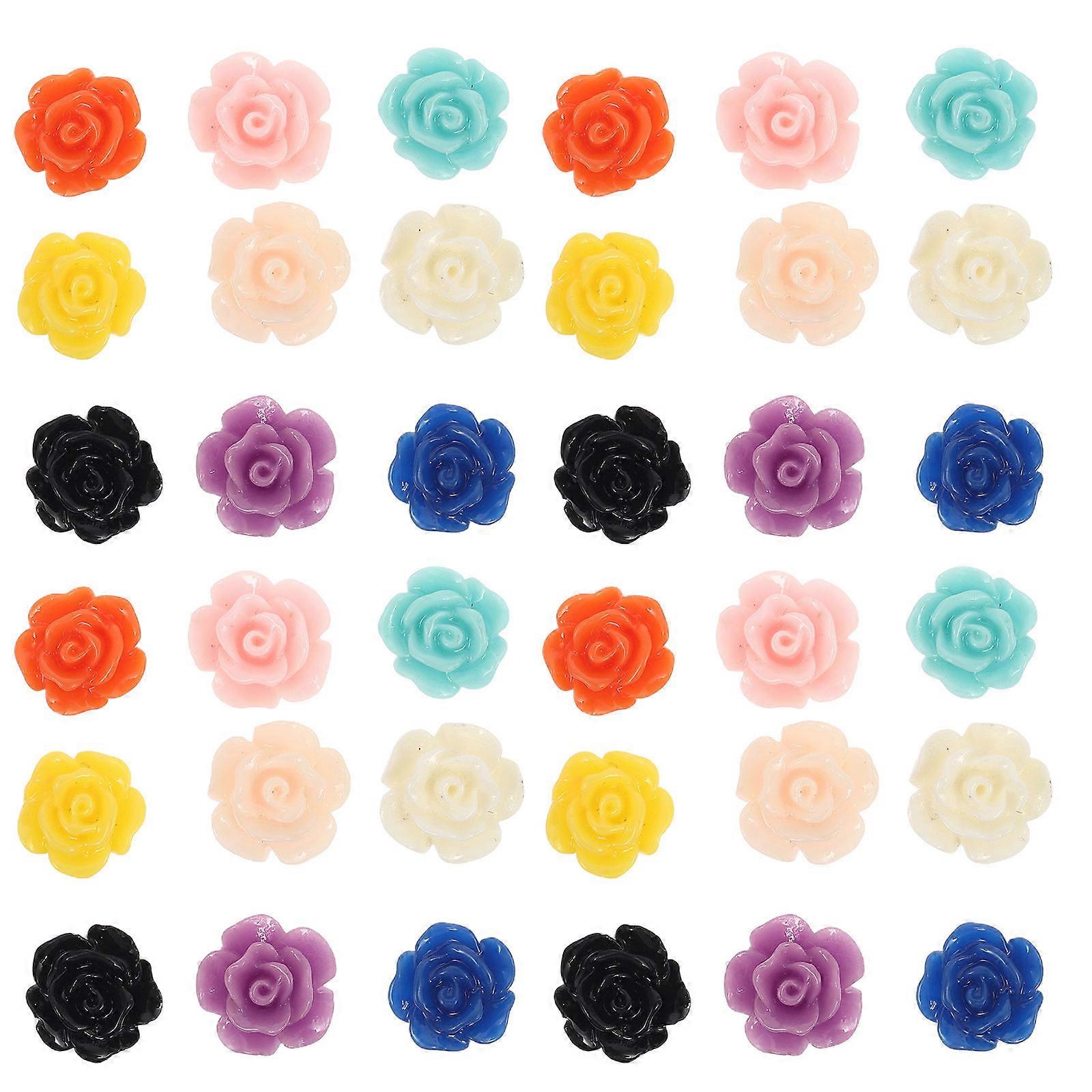 DIY Resin Roses with Hole for Earrings Jewelry Decor Assorted Color Compact Lightweight 100Pcs