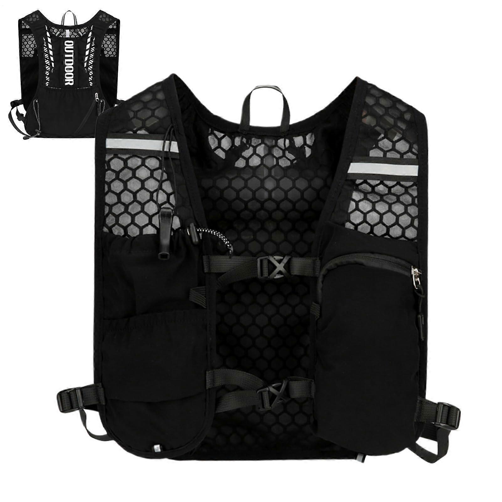 Running Vest Hydration Pack With Water Reservoir - Lightweight Reflective Black For Outdoor Cycling Hiking Jogging