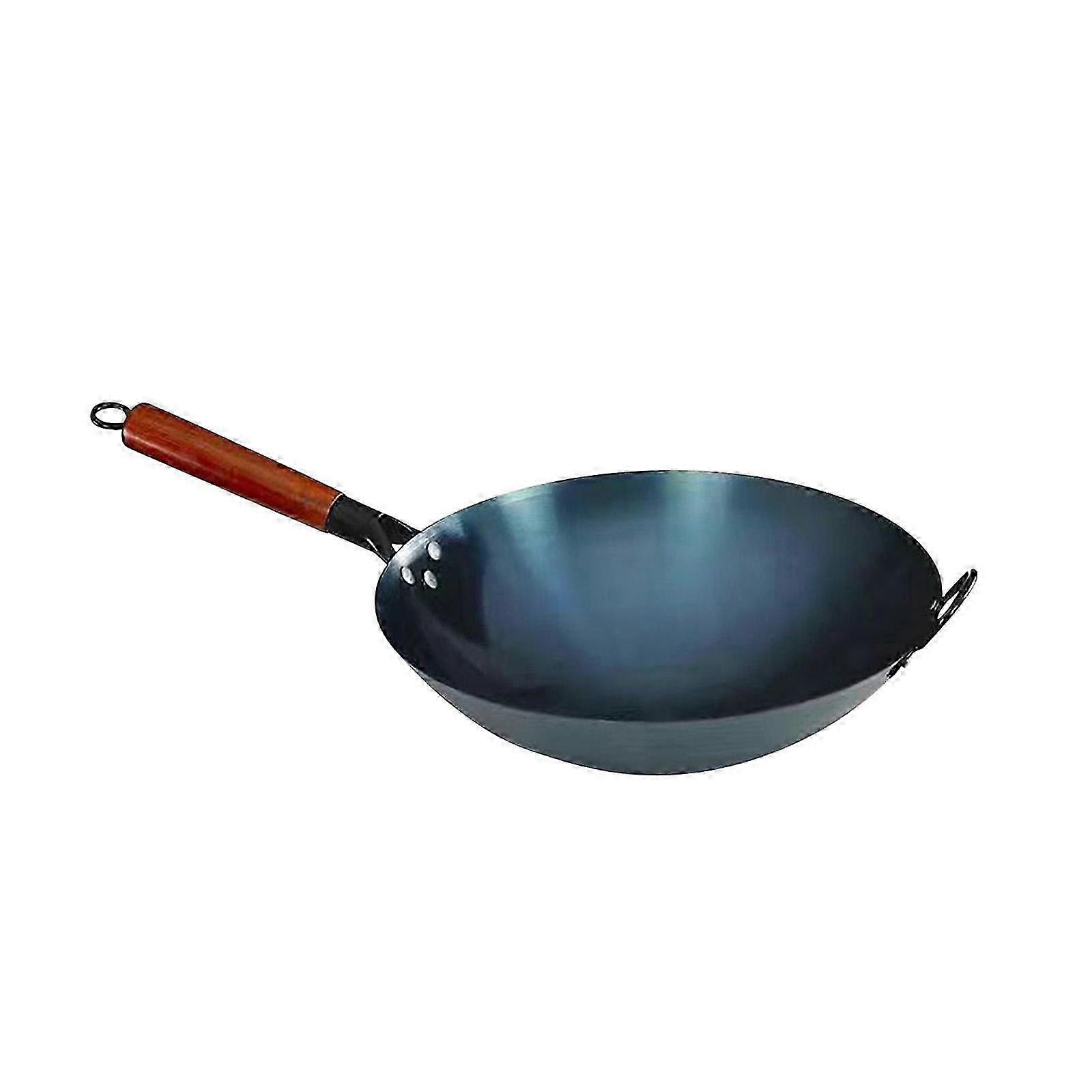 Universal Cooking Wok Pan with Wooden Handle, Suitable for Various Gas Cooking Pots, 32cm Sauteing and Boiling Pan