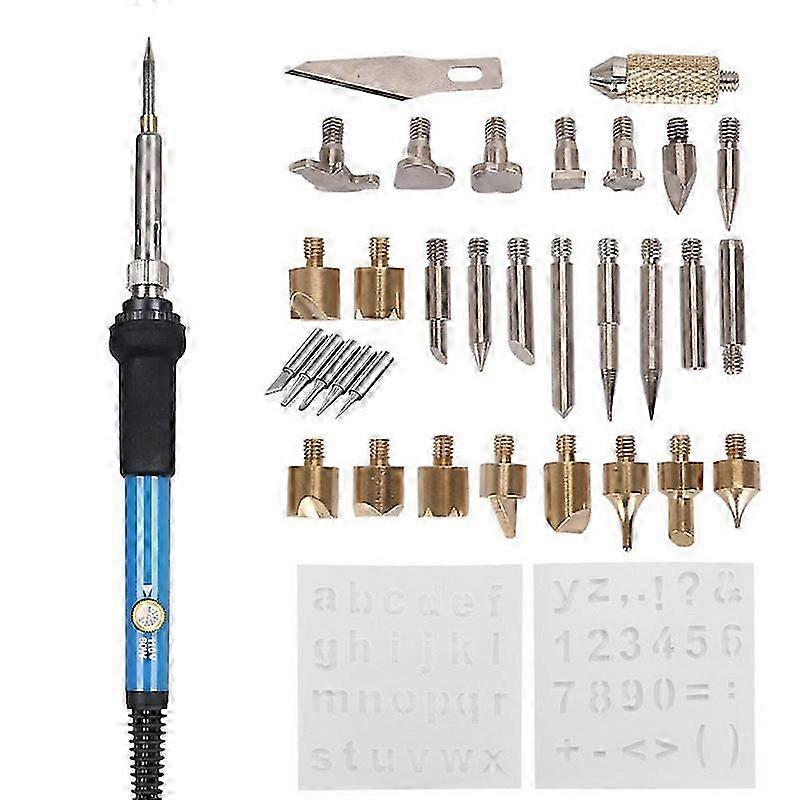 30Pcs Wood Pyrography Kit, 60W, Adjustable Temperature, Professional Electric Tool for DIY and Crafts on Wood, Leather, Surfaces