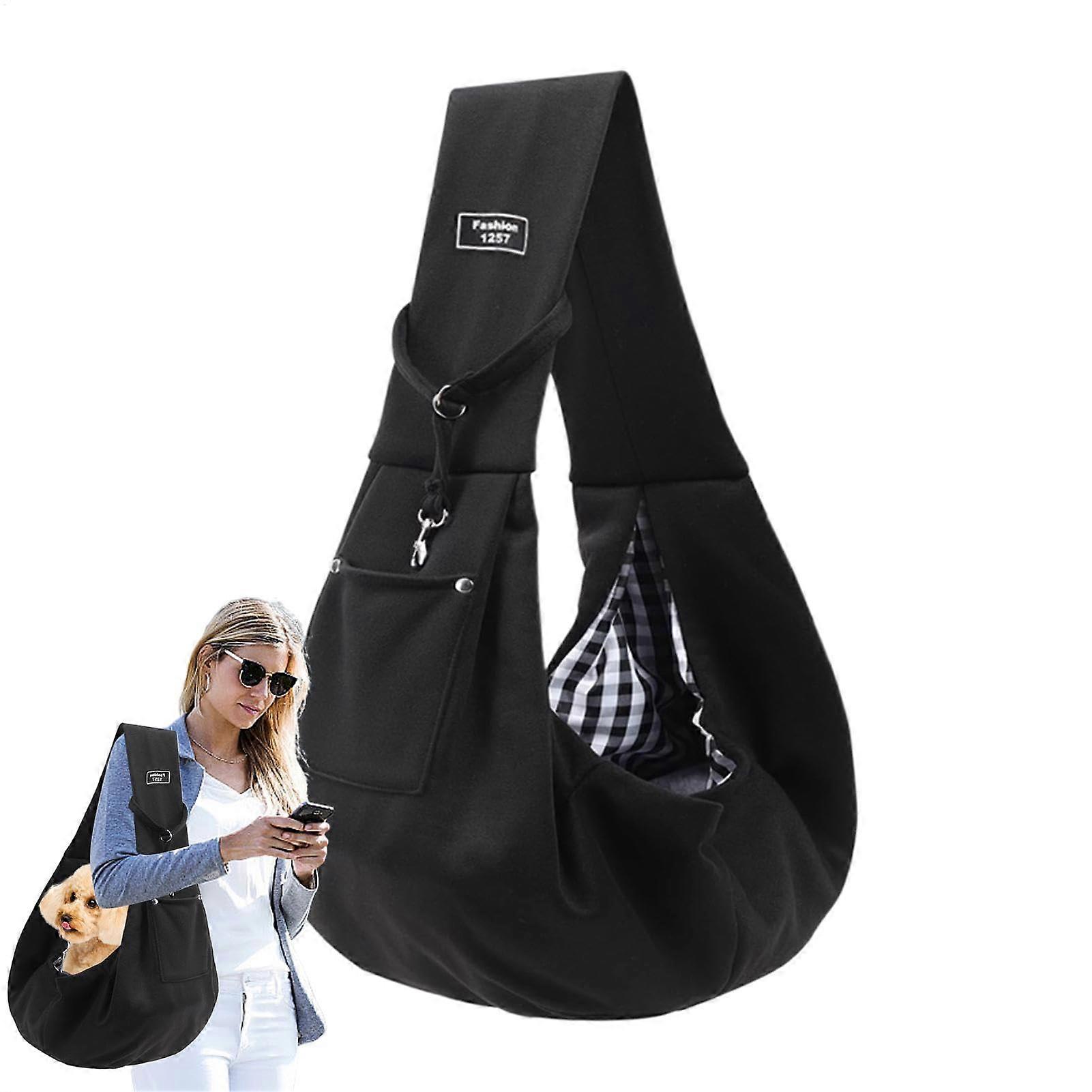 Pet Sling Carrier for Small Dogs, Lightweight Polyester Shoulder Pouch Bag, Comfortable Fit, Secure Hold, Black