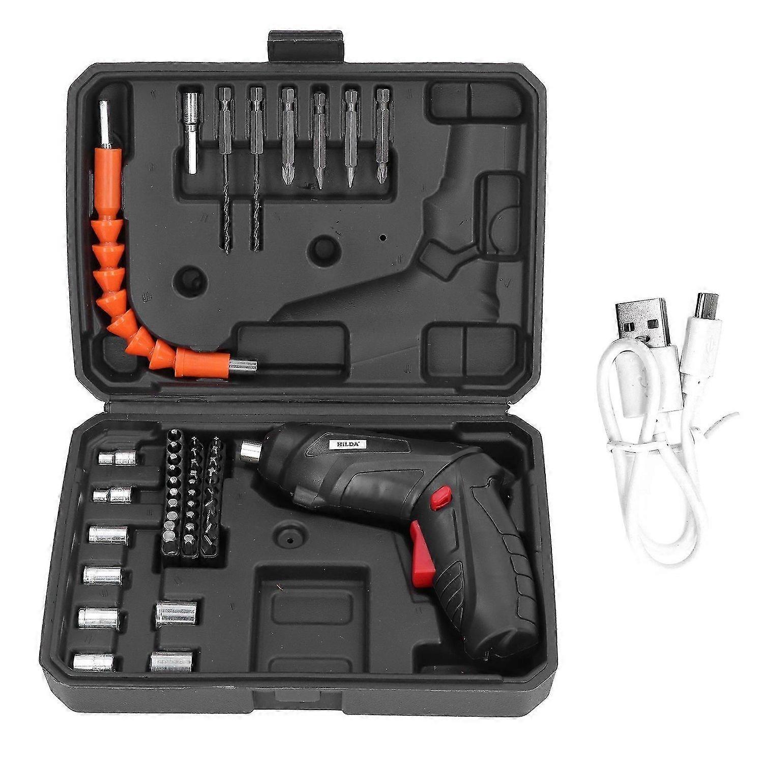 Electric Screwdriver Mini Foldable USB Lithium Battery Rechargeable Screwdriver Set 3.6V Black