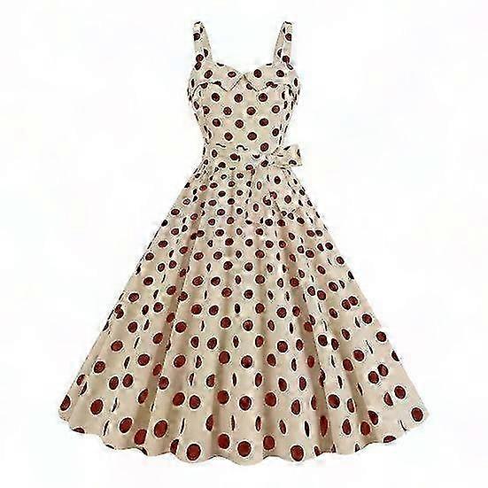 Retro 50s Style Sleeveless A-Line Swing Dress with Dot Pattern High Waist Backless Evening Gown