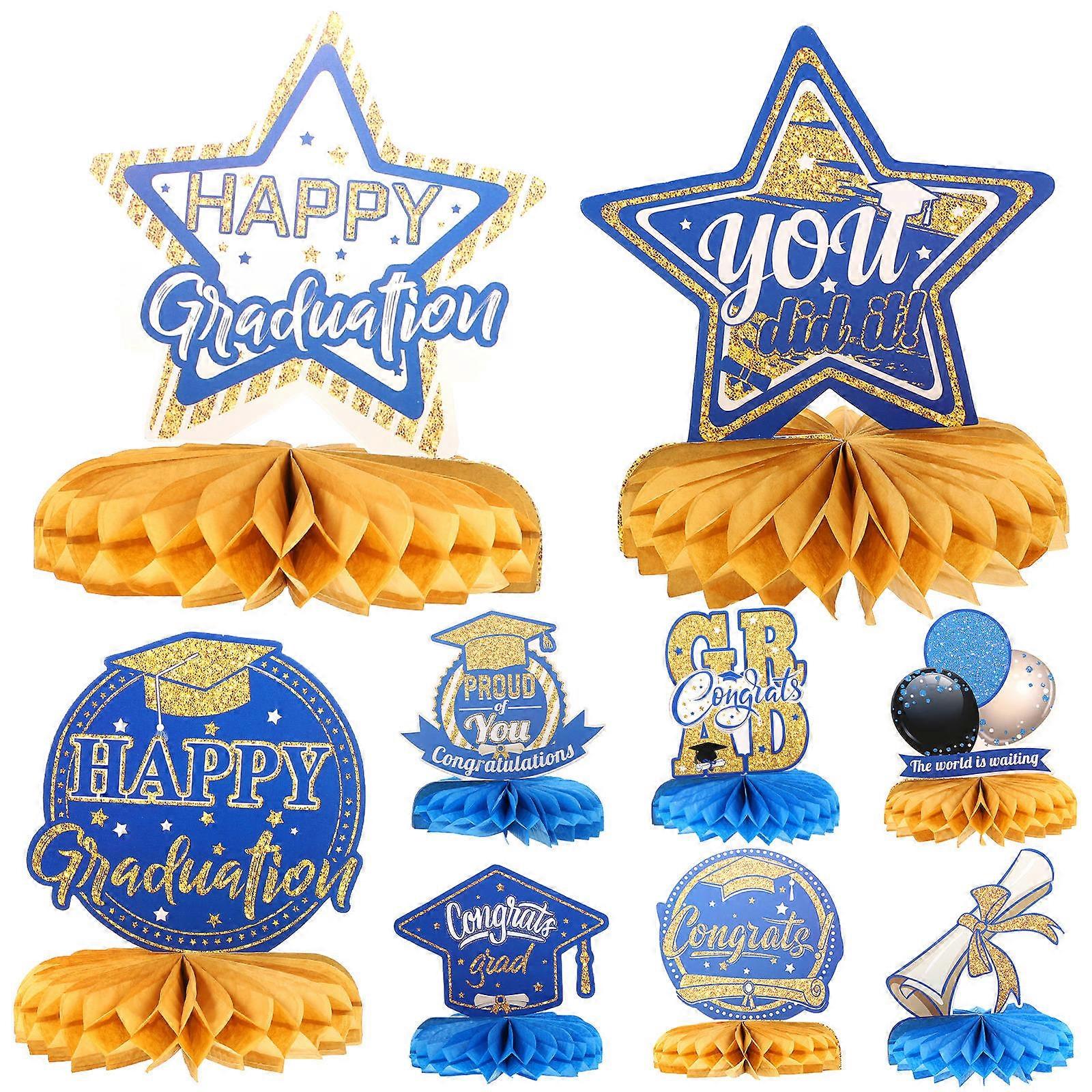 Congrats Grad Honeycomb Tabletop Decoration Paper Material Graduation Ceremony Party Atmosphere 3×3×7.1in 1Set