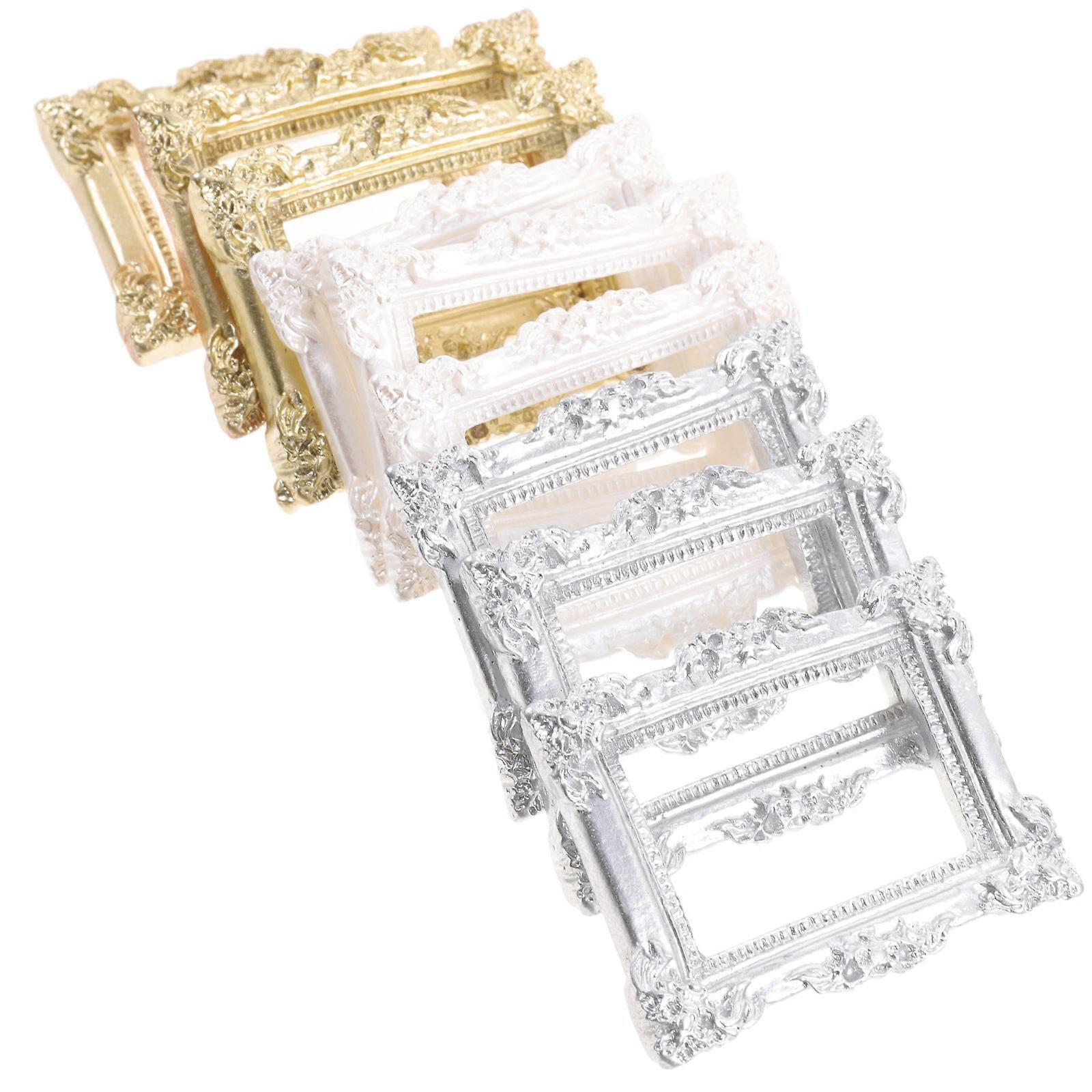 Vintage Mini Resin Photo Frames Set of 9 Retro Craft Accessories for DIY Decor Phone Case Art with Gold Leaf Patterns